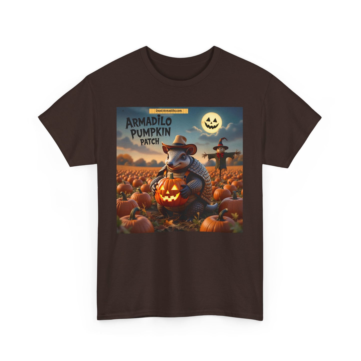 Camiseta unisex de algodón grueso con diseño de armadillo y calabaza | Ropa de otoño | Camiseta de Halloween | Moda de otoño | Camiseta de animales adorables