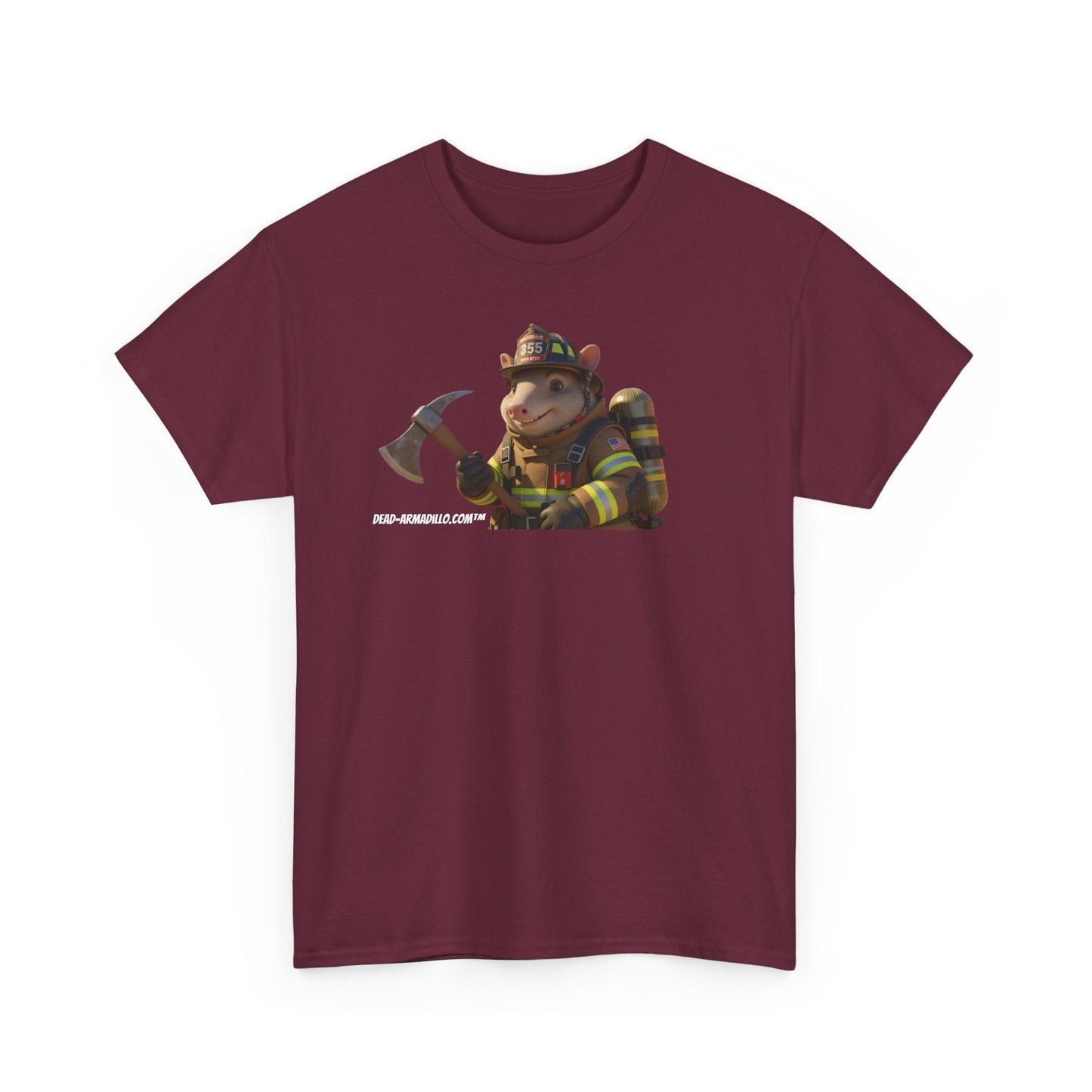 Firefighter Armadillo Tee | Custom Two Sided Print | Graphic Tee | Unisex Heavy Cotton Shirt | Fun Animal T-Shirt