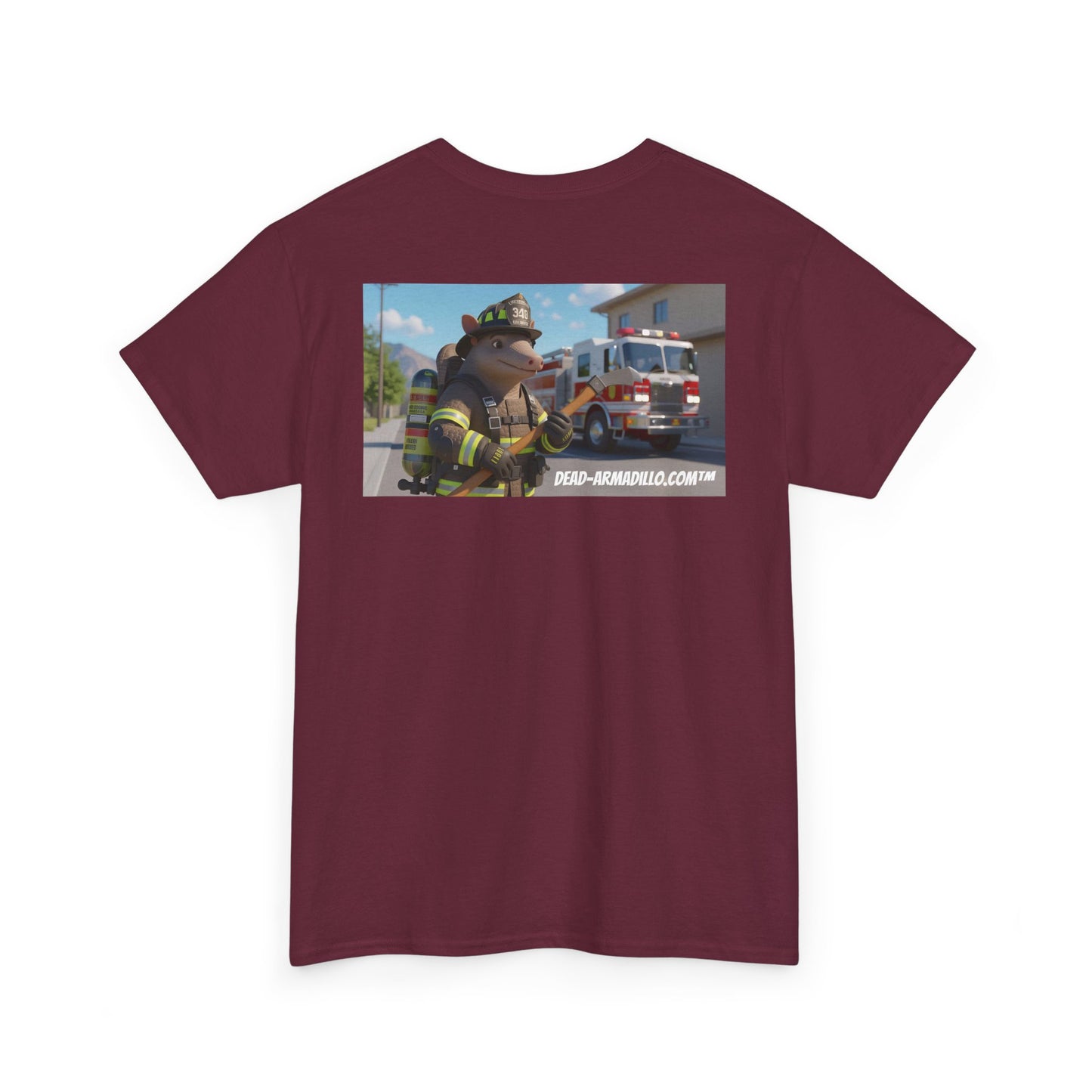 Firefighter Armadillo Tee | Custom Two Sided Print | Graphic Tee | Unisex Heavy Cotton Shirt | Fun Animal T-Shirt