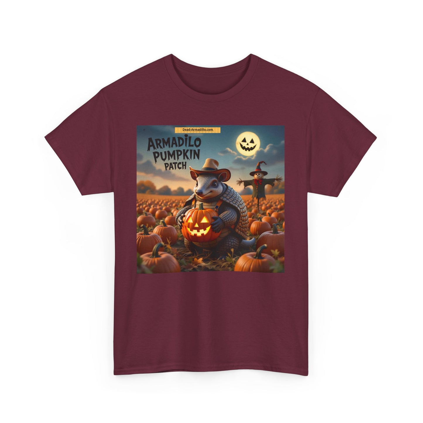 Camiseta unisex de algodón grueso con diseño de armadillo y calabaza | Ropa de otoño | Camiseta de Halloween | Moda de otoño | Camiseta de animales adorables