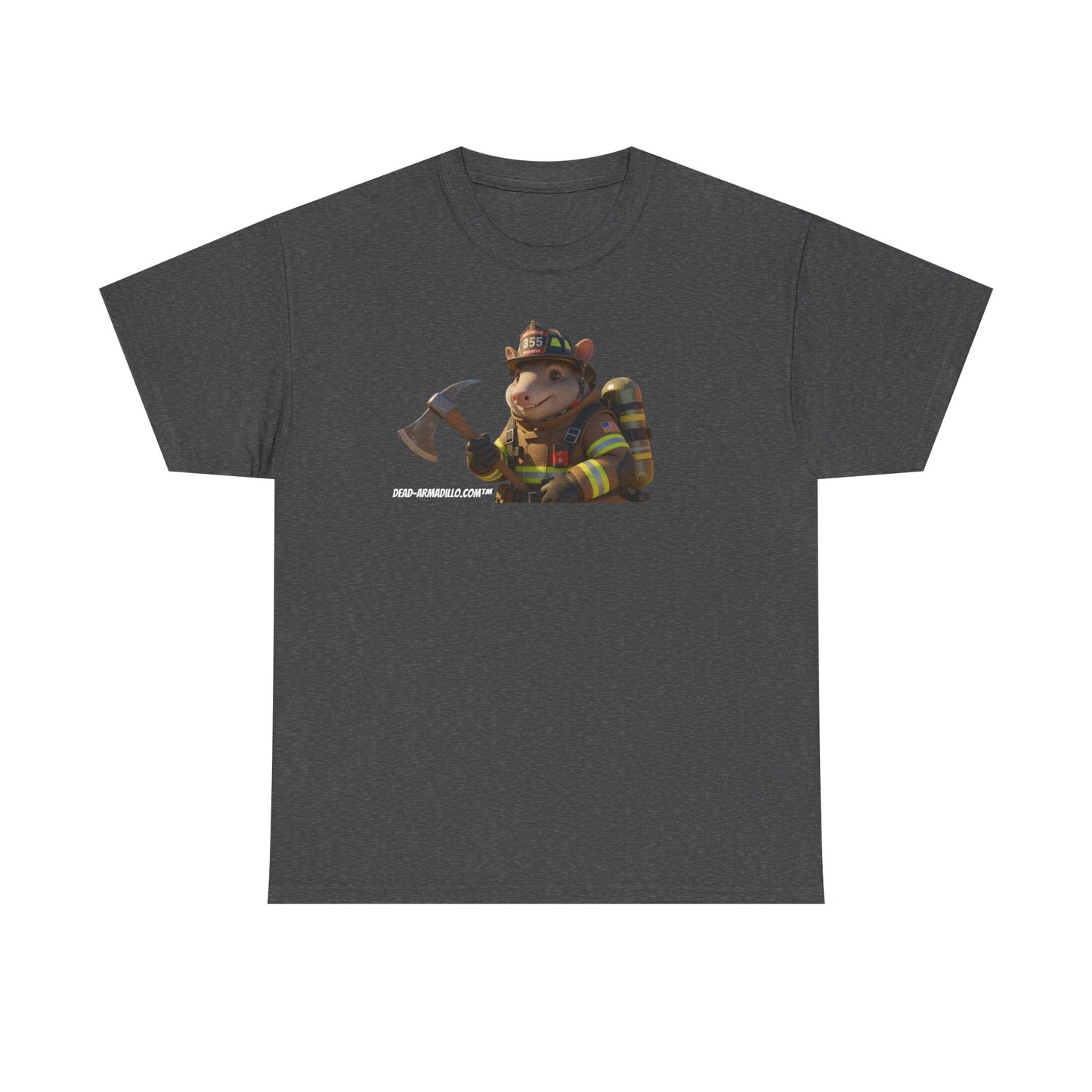 Firefighter Armadillo Tee | Custom Two Sided Print | Graphic Tee | Unisex Heavy Cotton Shirt | Fun Animal T-Shirt