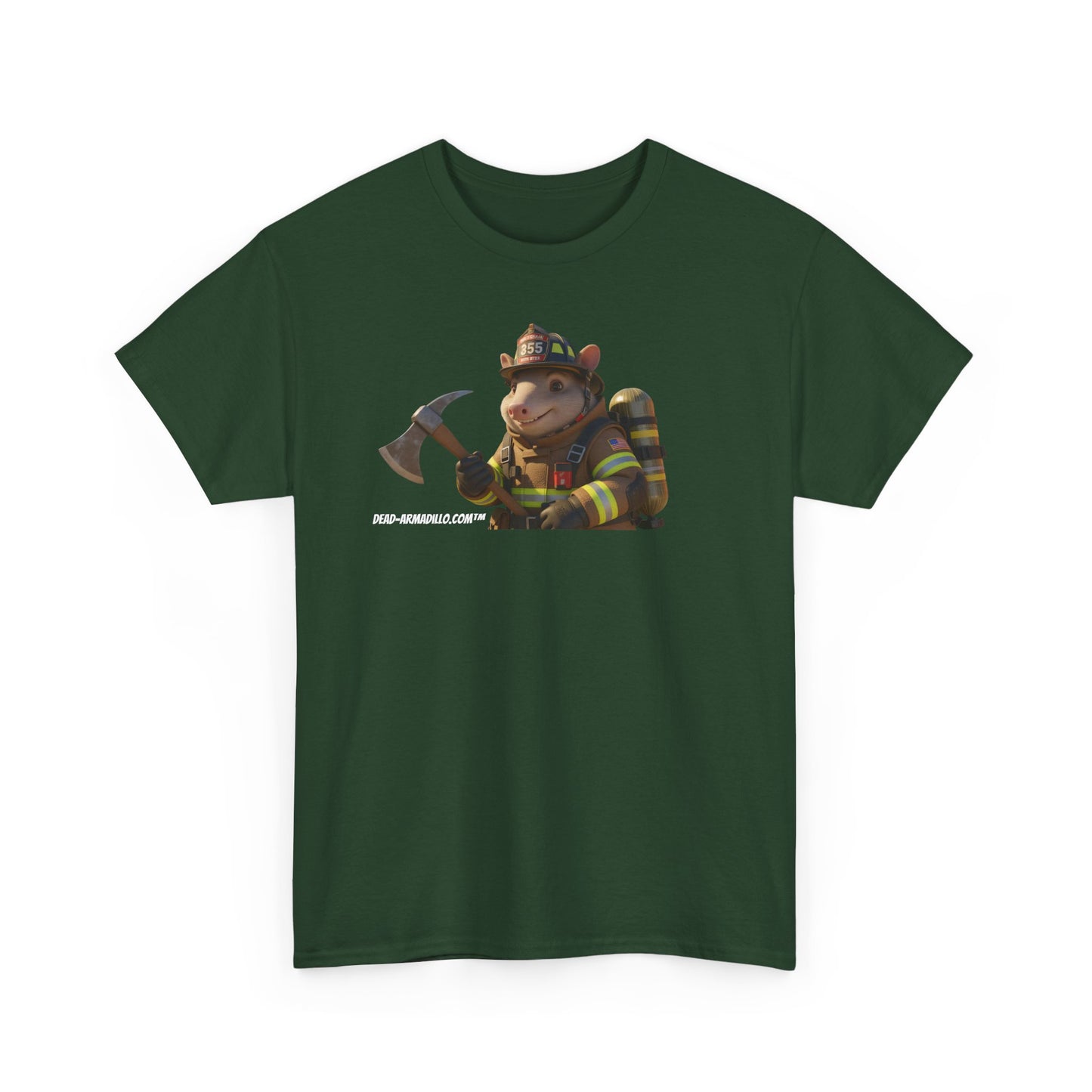 Firefighter Armadillo Tee | Custom Two Sided Print | Graphic Tee | Unisex Heavy Cotton Shirt | Fun Animal T-Shirt