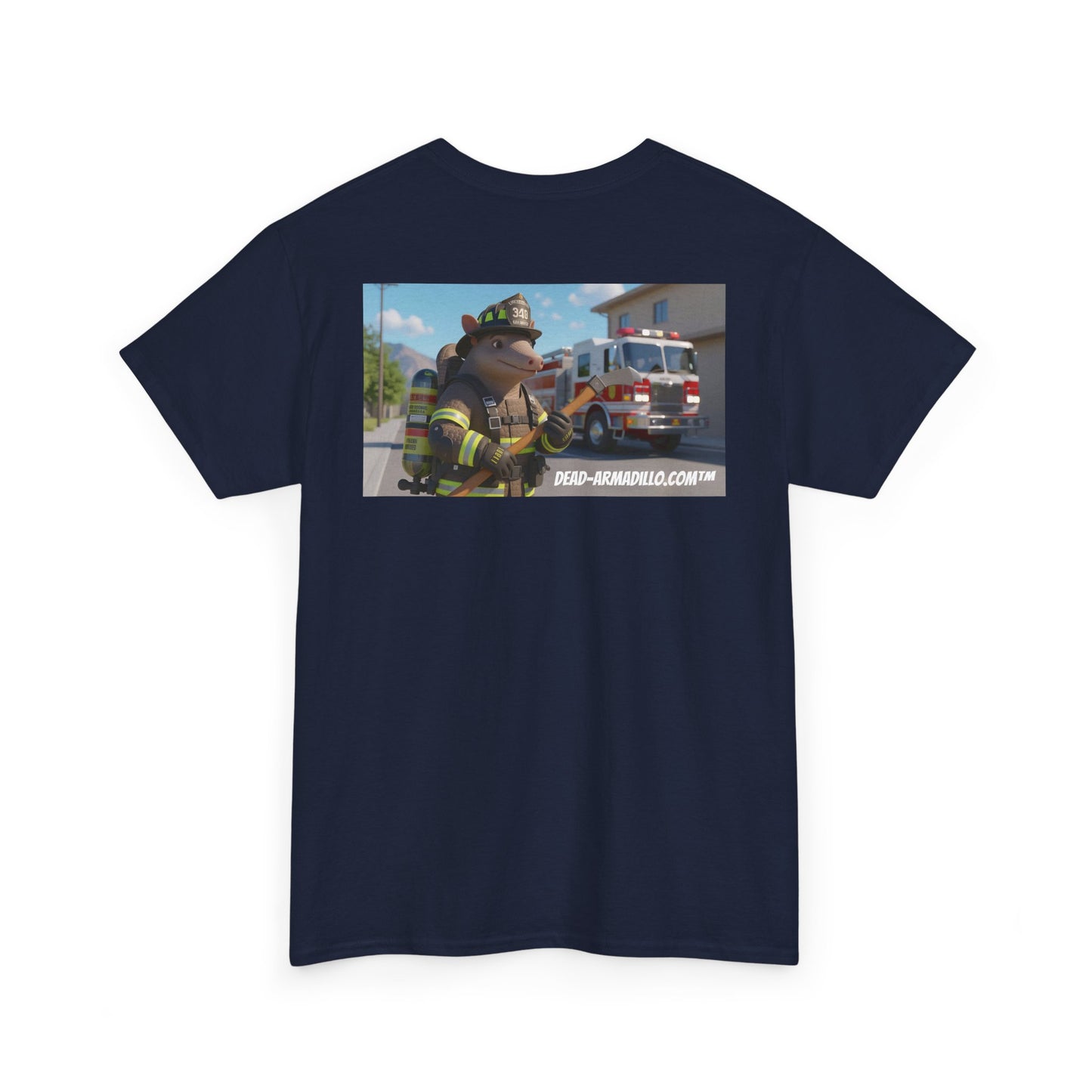 Firefighter Armadillo Tee | Custom Two Sided Print | Graphic Tee | Unisex Heavy Cotton Shirt | Fun Animal T-Shirt