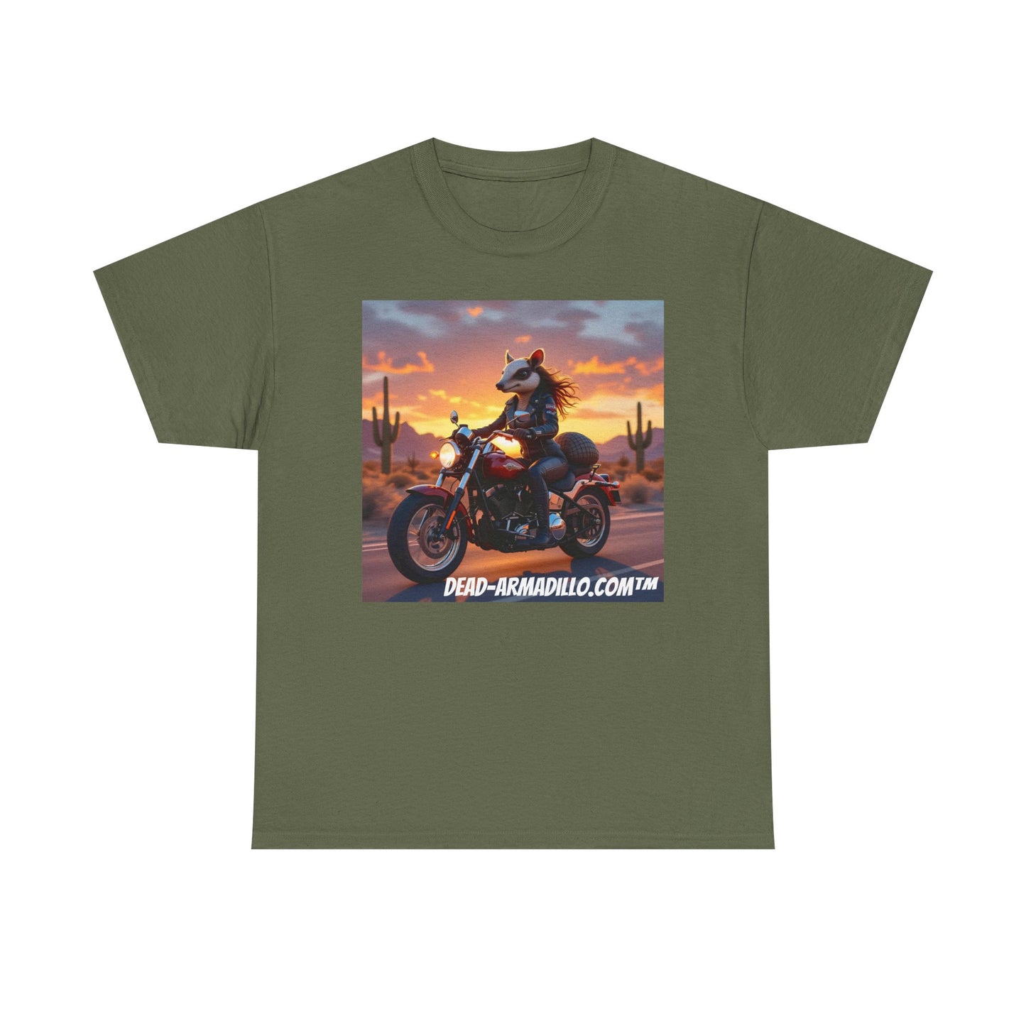 "Women's Biker Tee | Custom made by Dead-Armadillo.com™ | Armadillo themed | Unisex Heavy Cotton Shirt | Your Adventure awaits | Road Trip Apparel"