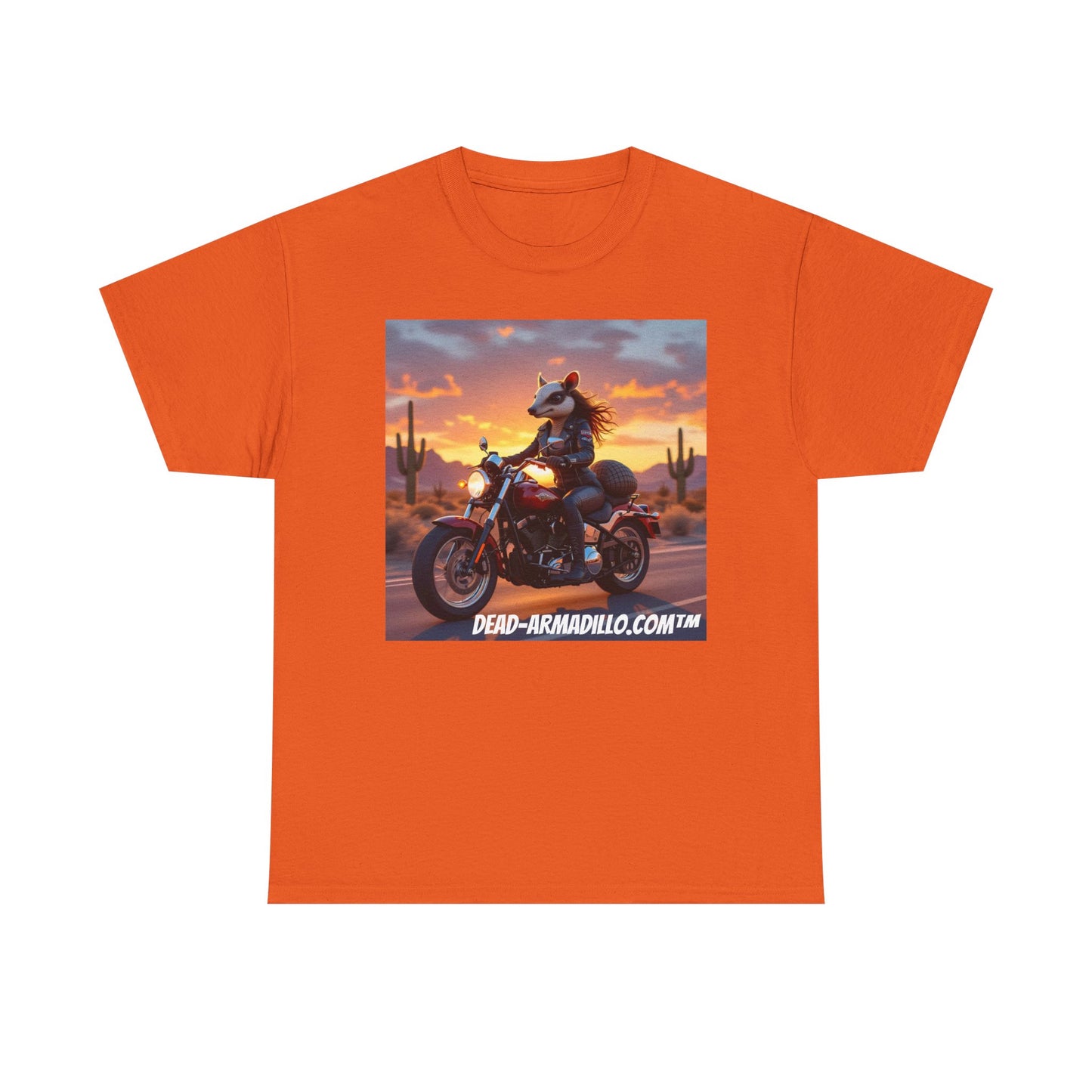 "Women's Biker Tee | Custom made by Dead-Armadillo.com™ | Armadillo themed | Unisex Heavy Cotton Shirt | Your Adventure awaits | Road Trip Apparel"