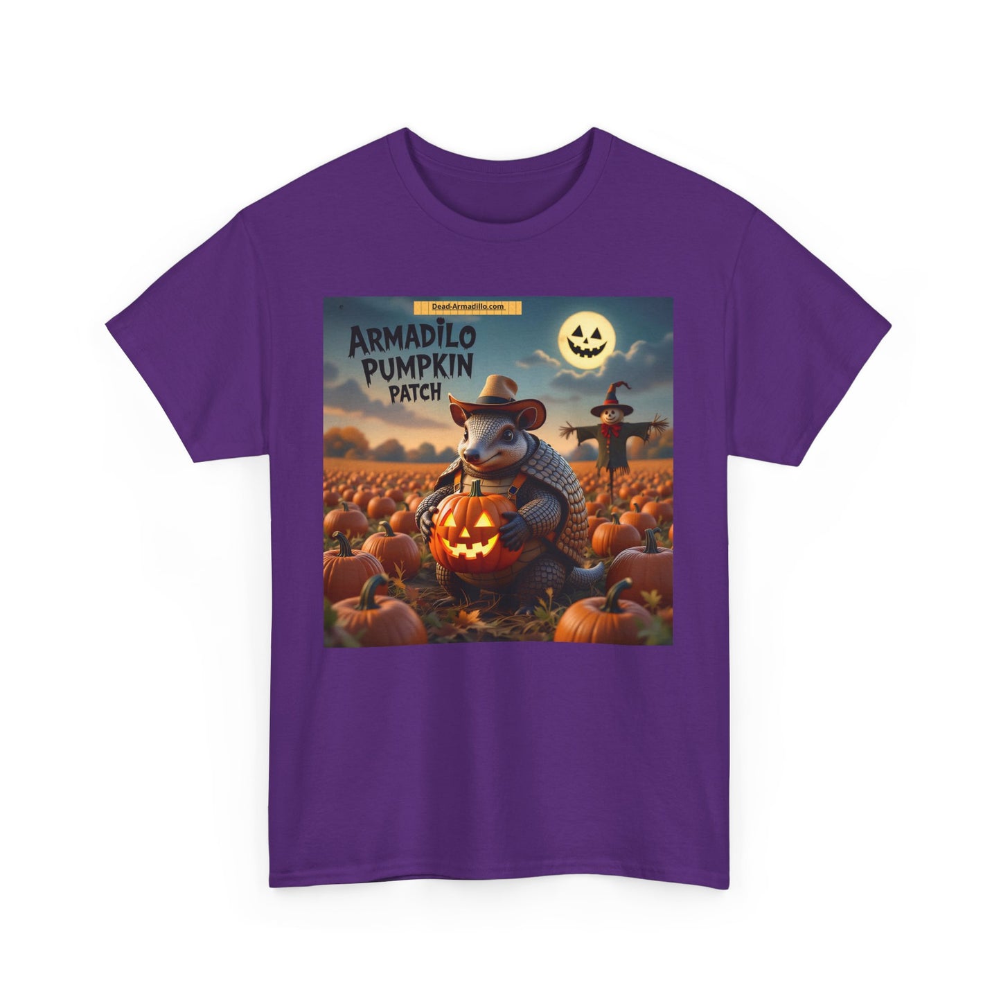 Camiseta unisex de algodón grueso con diseño de armadillo y calabaza | Ropa de otoño | Camiseta de Halloween | Moda de otoño | Camiseta de animales adorables