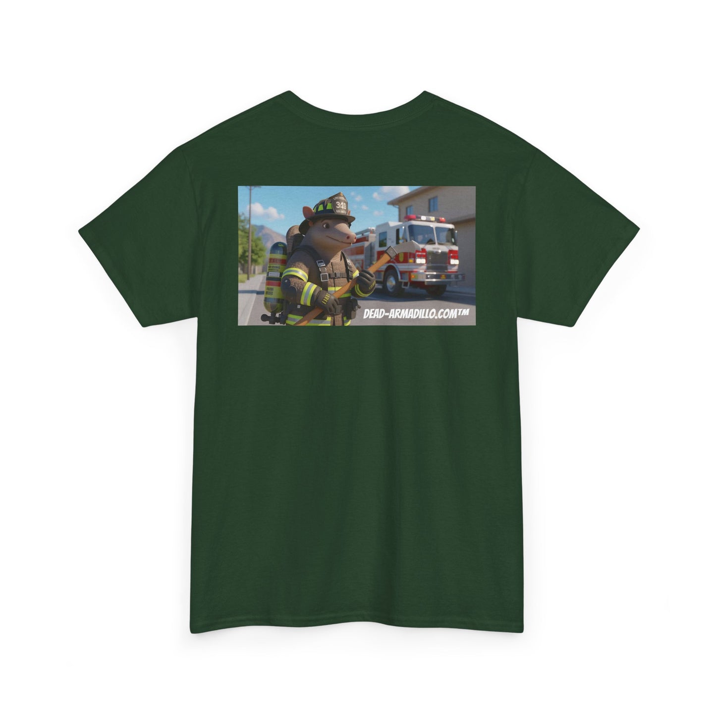 Firefighter Armadillo Tee | Custom Two Sided Print | Graphic Tee | Unisex Heavy Cotton Shirt | Fun Animal T-Shirt