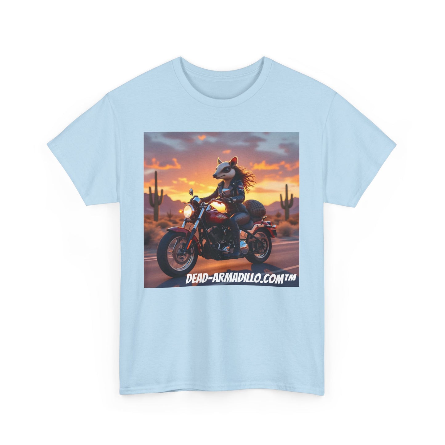 "Women's Biker Tee | Custom made by Dead-Armadillo.com™ | Armadillo themed | Unisex Heavy Cotton Shirt | Your Adventure awaits | Road Trip Apparel"