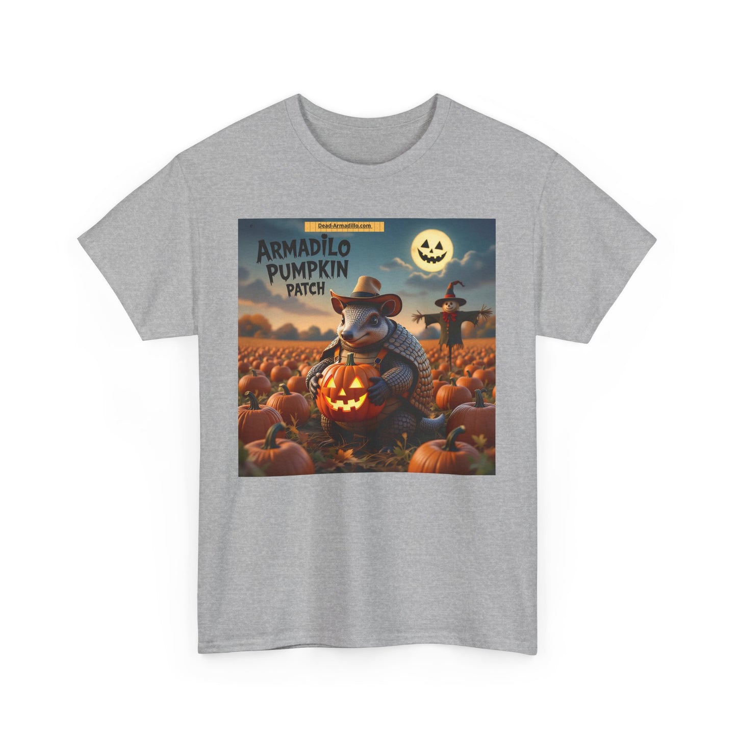 Camiseta unisex de algodón grueso con diseño de armadillo y calabaza | Ropa de otoño | Camiseta de Halloween | Moda de otoño | Camiseta de animales adorables