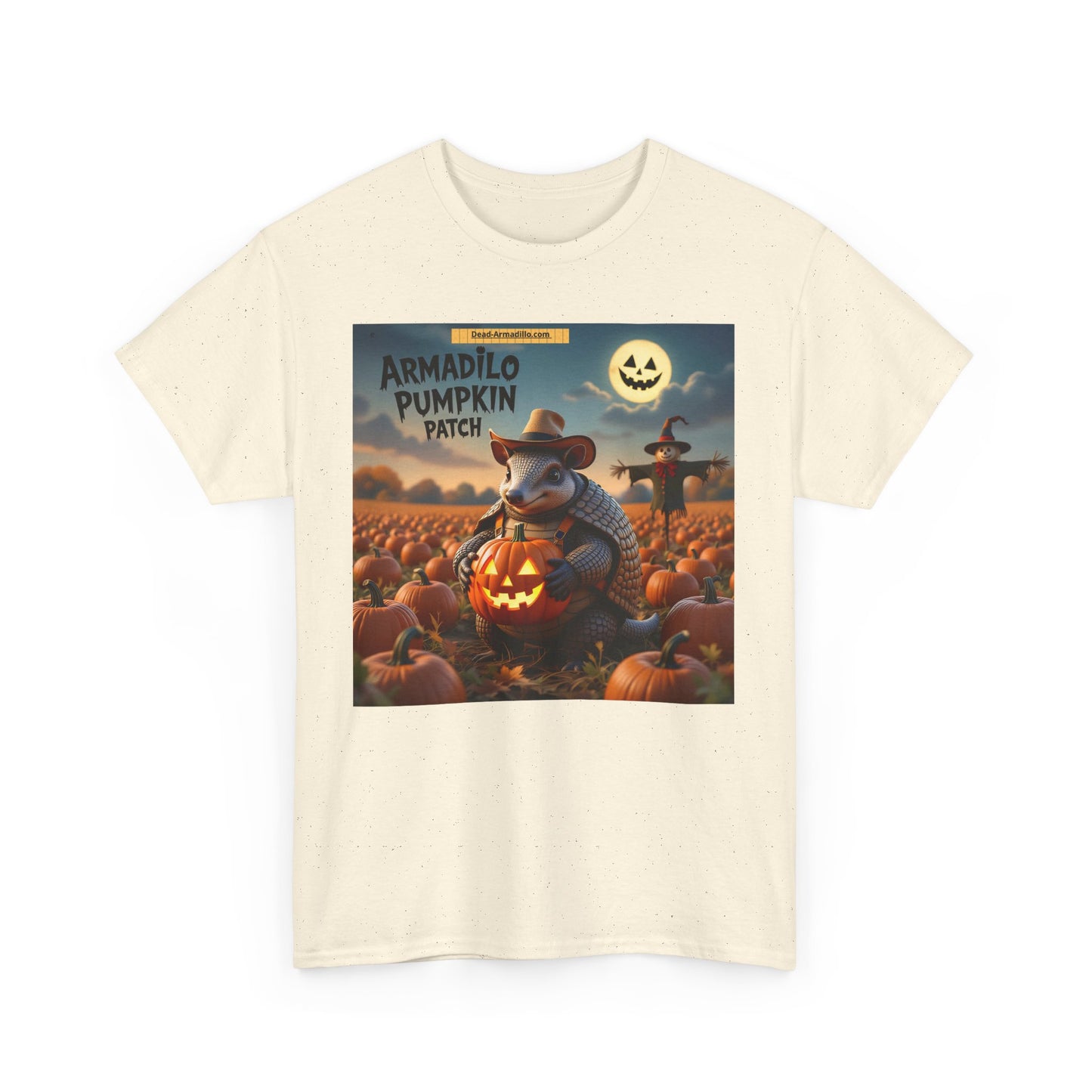 Camiseta unisex de algodón grueso con diseño de armadillo y calabaza | Ropa de otoño | Camiseta de Halloween | Moda de otoño | Camiseta de animales adorables