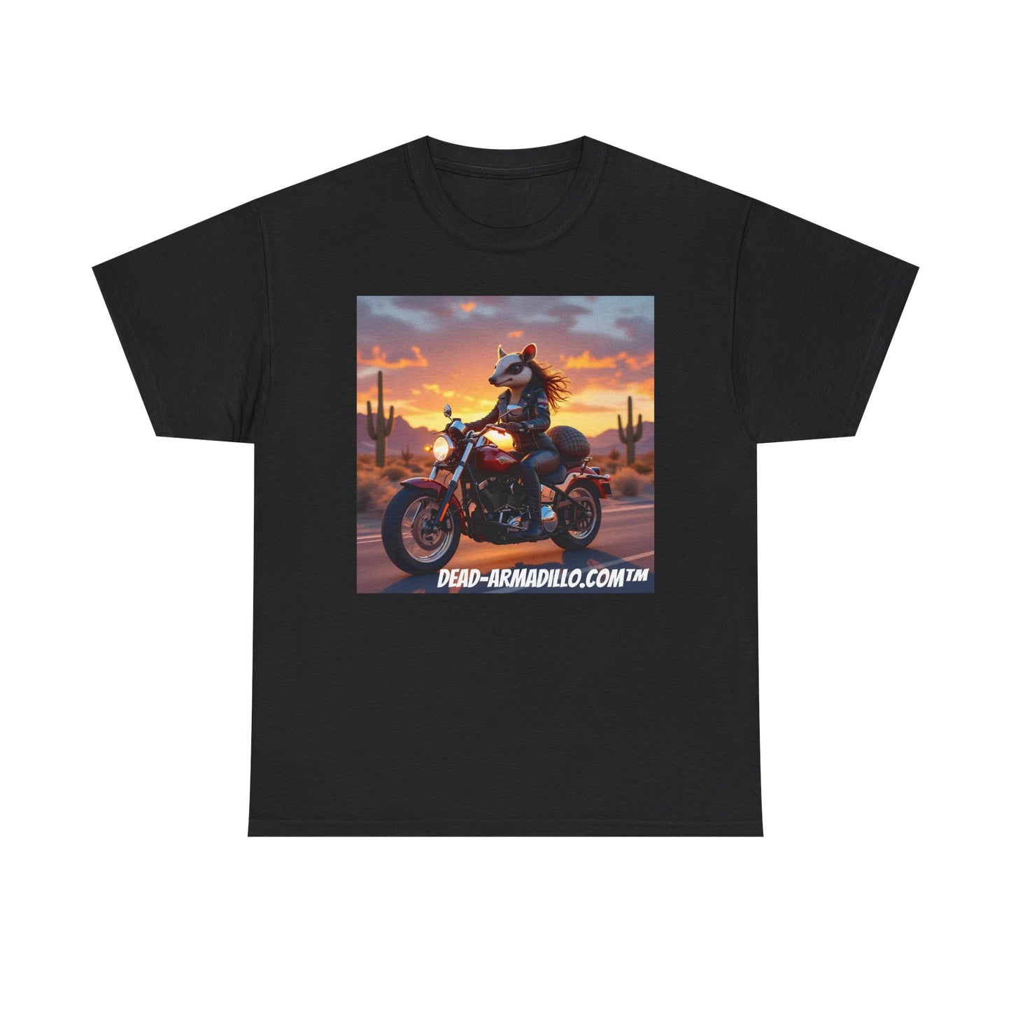 "Women's Biker Tee | Custom made by Dead-Armadillo.com™ | Armadillo themed | Unisex Heavy Cotton Shirt | Your Adventure awaits | Road Trip Apparel"