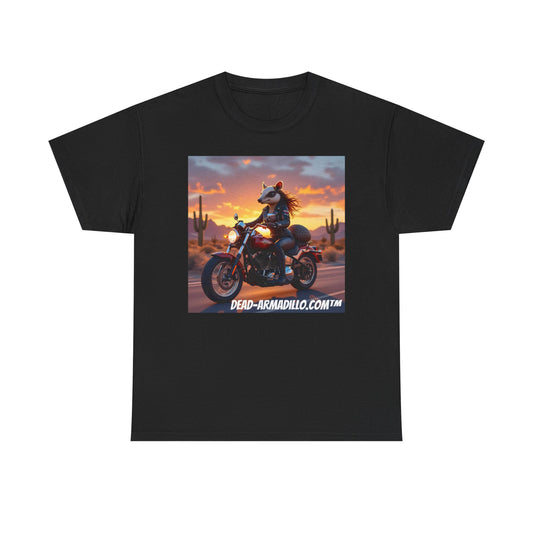 "Women's Biker Tee | Custom made by  Dead-Armadillo.com™  | Armadillo themed | Unisex Heavy Cotton Shirt | Your Adventure awaits | Road Trip Apparel"