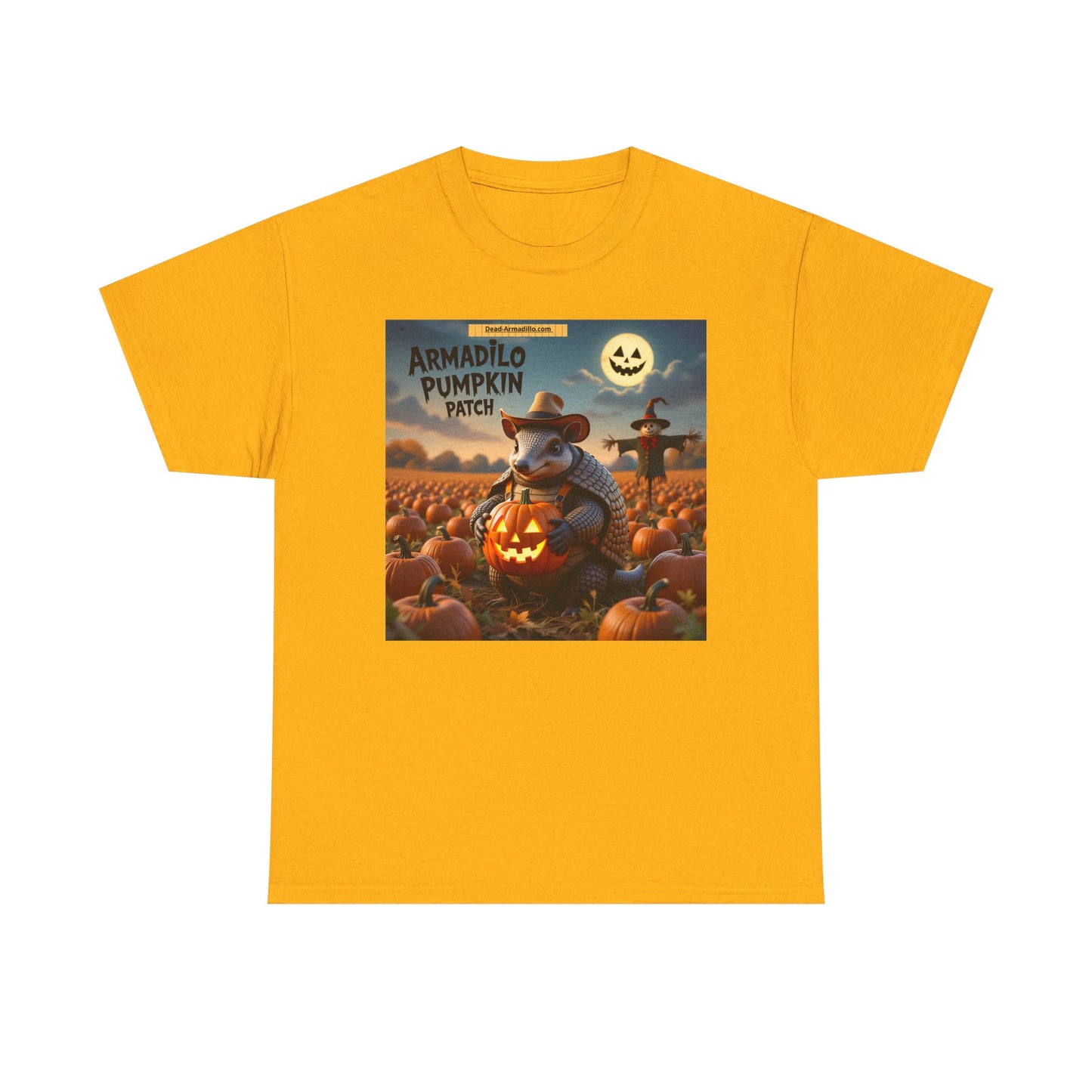 Camiseta unisex de algodón grueso con diseño de armadillo y calabaza | Ropa de otoño | Camiseta de Halloween | Moda de otoño | Camiseta de animales adorables