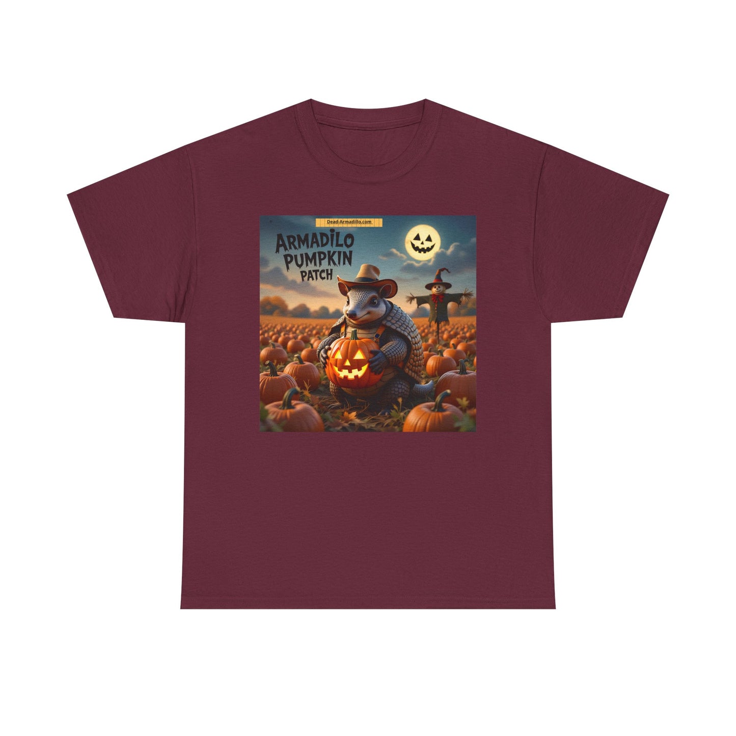 Camiseta unisex de algodón grueso con diseño de armadillo y calabaza | Ropa de otoño | Camiseta de Halloween | Moda de otoño | Camiseta de animales adorables