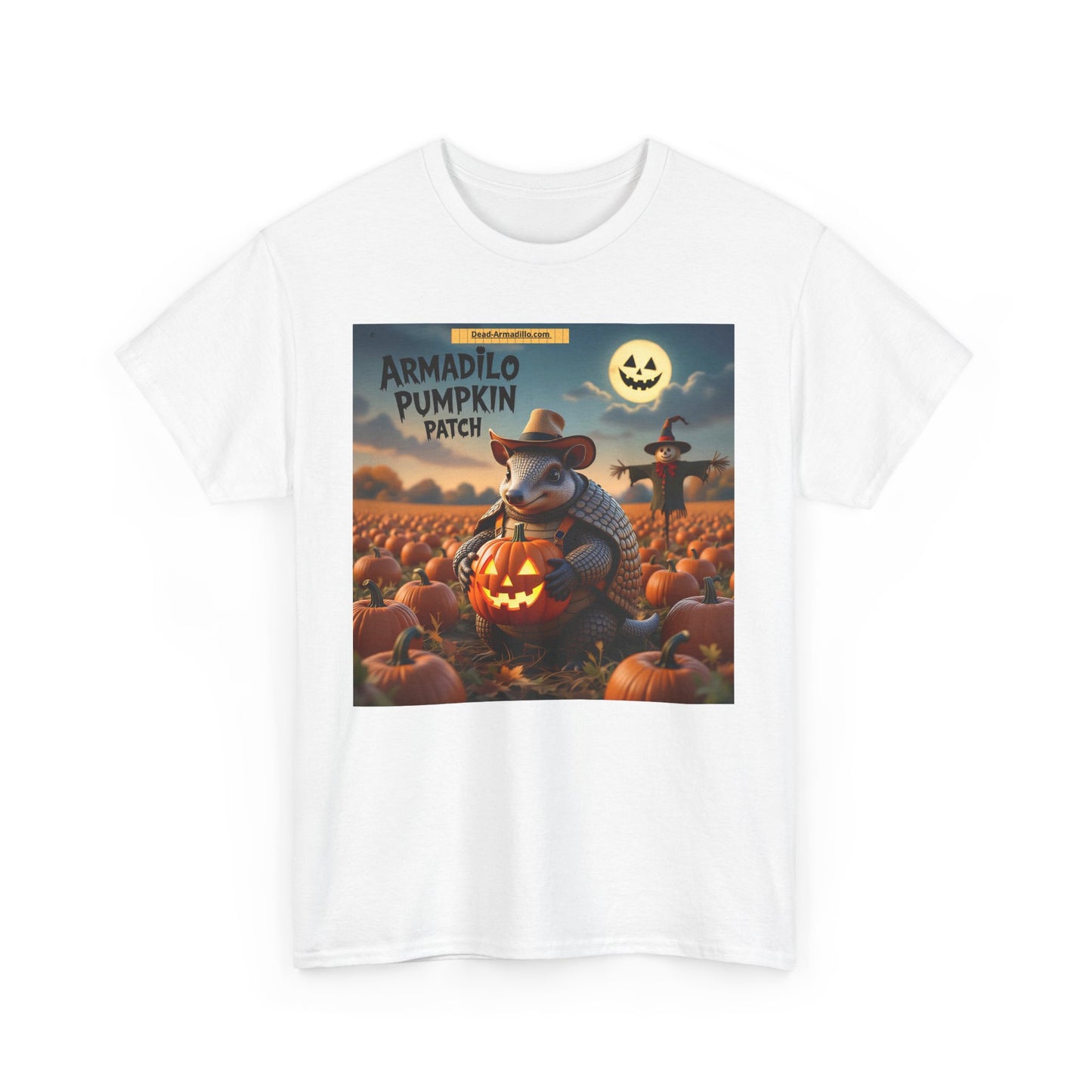 Camiseta unisex de algodón grueso con diseño de armadillo y calabaza | Ropa de otoño | Camiseta de Halloween | Moda de otoño | Camiseta de animales adorables