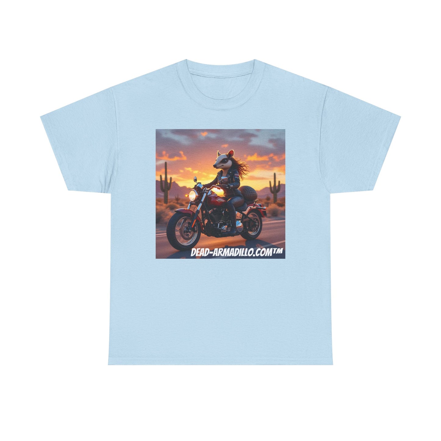 "Women's Biker Tee | Custom made by Dead-Armadillo.com™ | Armadillo themed | Unisex Heavy Cotton Shirt | Your Adventure awaits | Road Trip Apparel"
