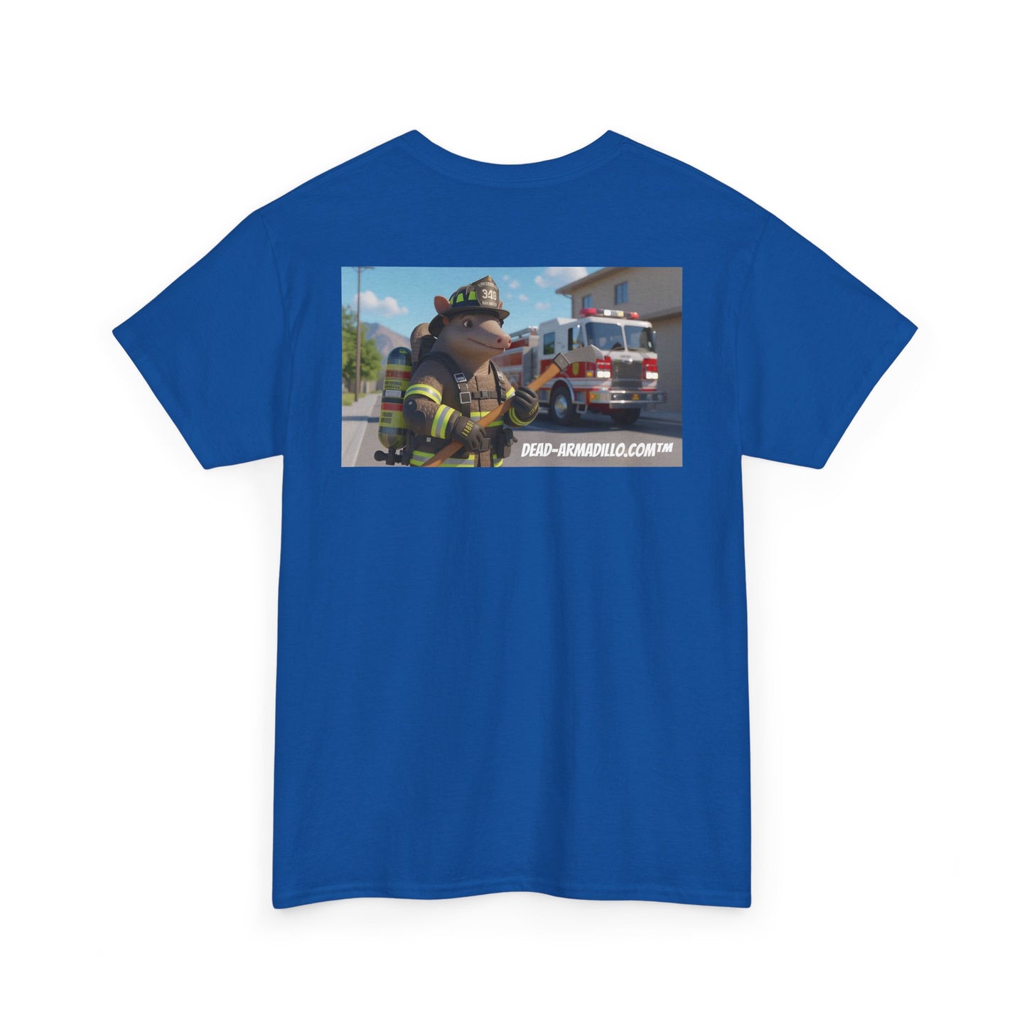 Firefighter Armadillo Tee | Custom Two Sided Print | Graphic Tee | Unisex Heavy Cotton Shirt | Fun Animal T-Shirt