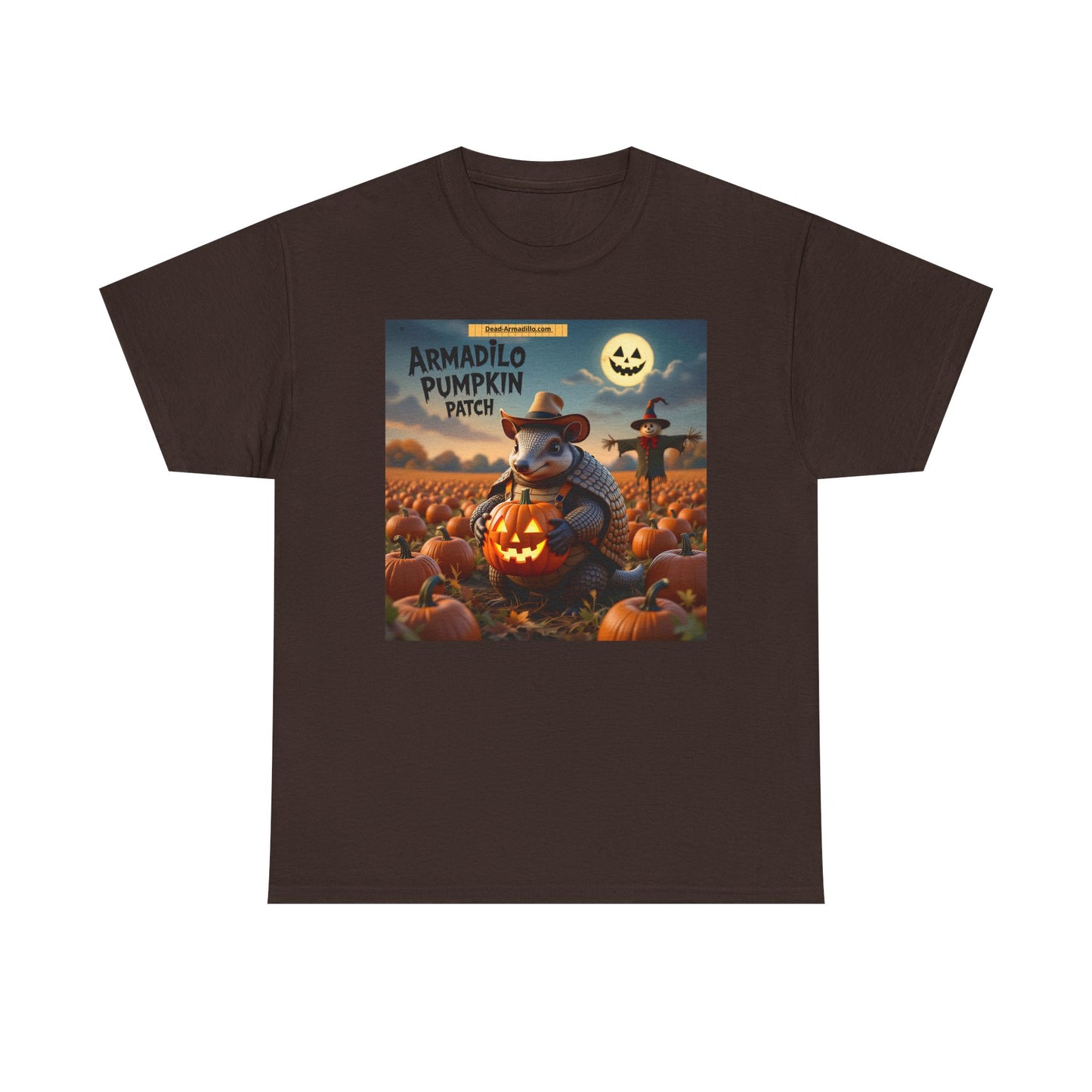 Camiseta unisex de algodón grueso con diseño de armadillo y calabaza | Ropa de otoño | Camiseta de Halloween | Moda de otoño | Camiseta de animales adorables