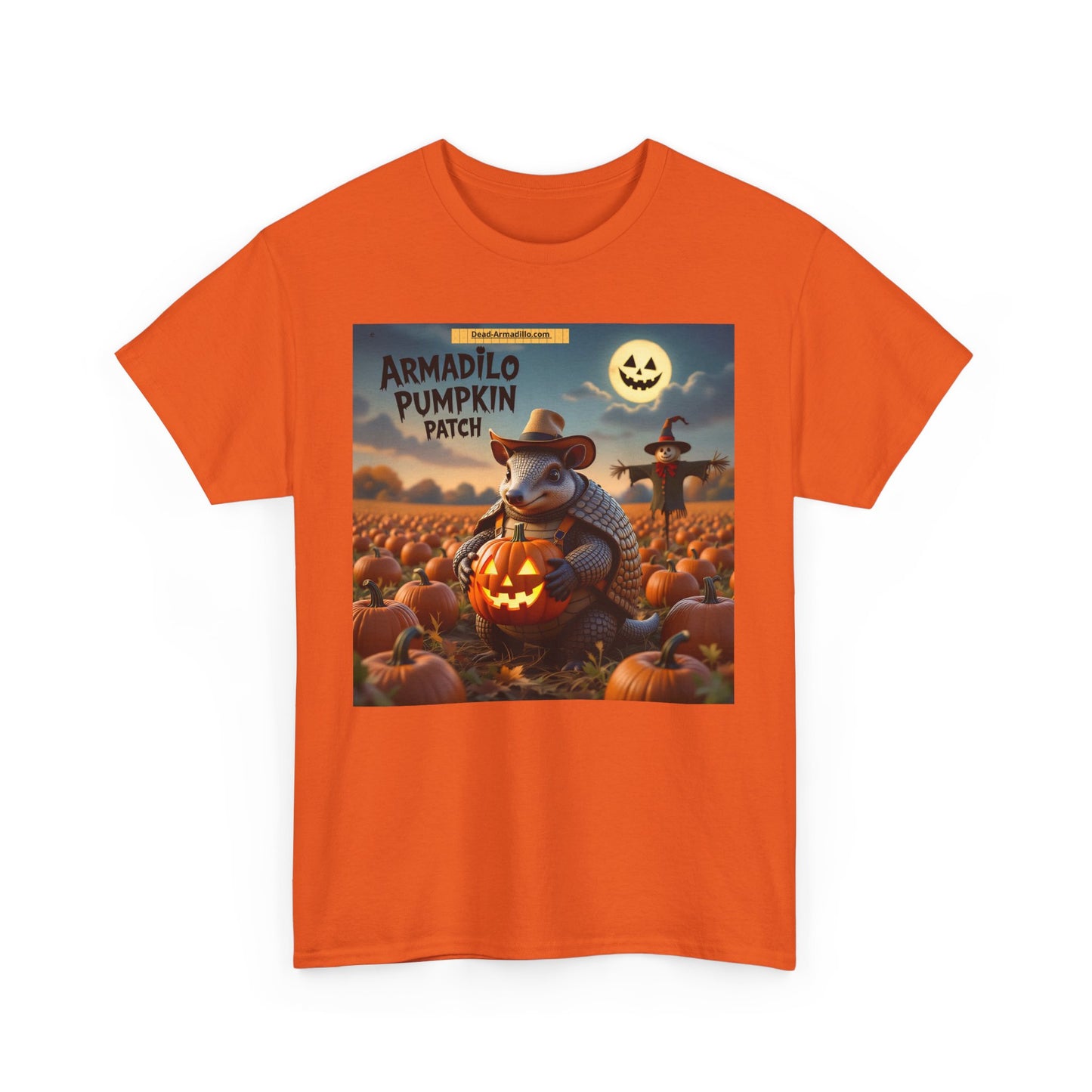 Camiseta unisex de algodón grueso con diseño de armadillo y calabaza | Ropa de otoño | Camiseta de Halloween | Moda de otoño | Camiseta de animales adorables