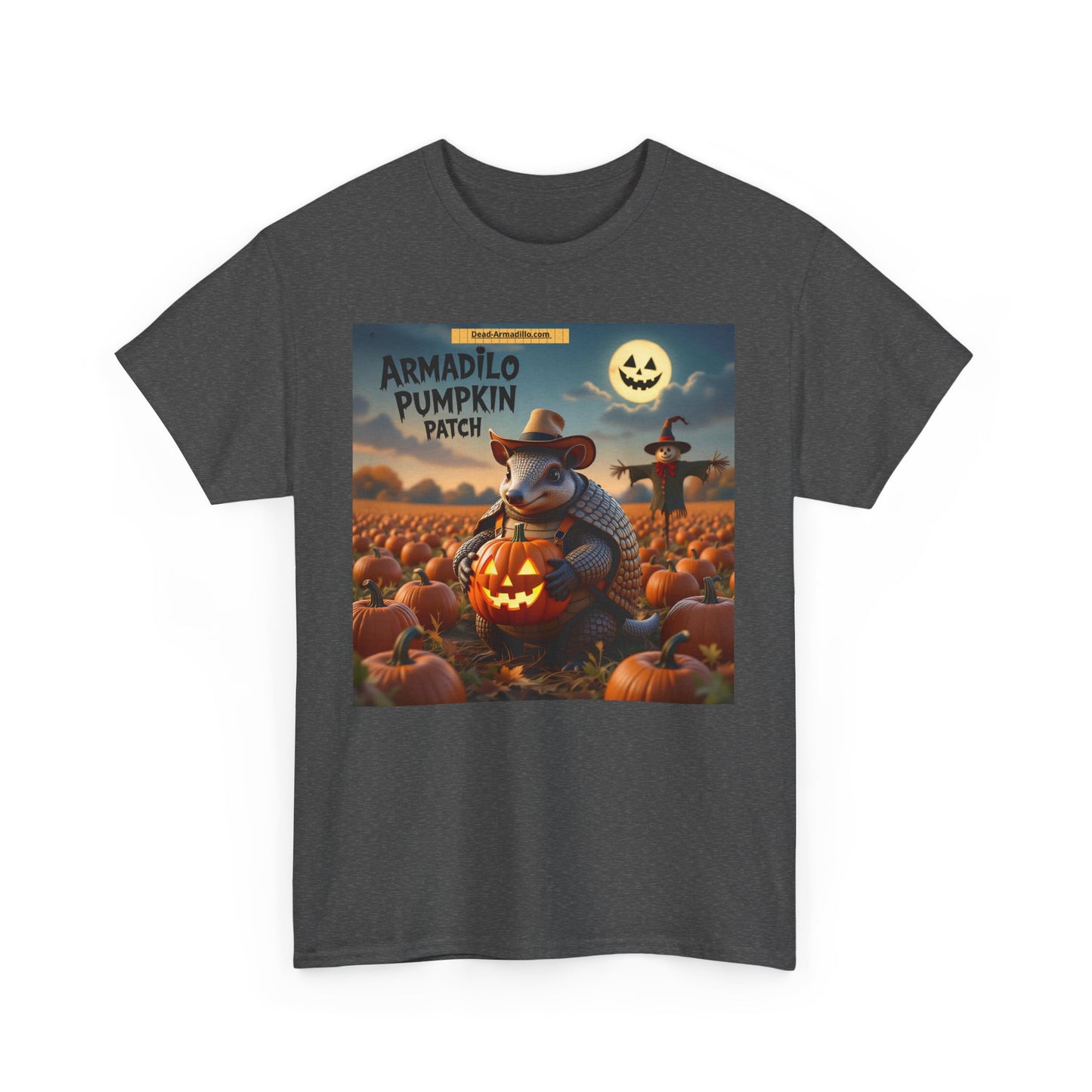 Camiseta unisex de algodón grueso con diseño de armadillo y calabaza | Ropa de otoño | Camiseta de Halloween | Moda de otoño | Camiseta de animales adorables