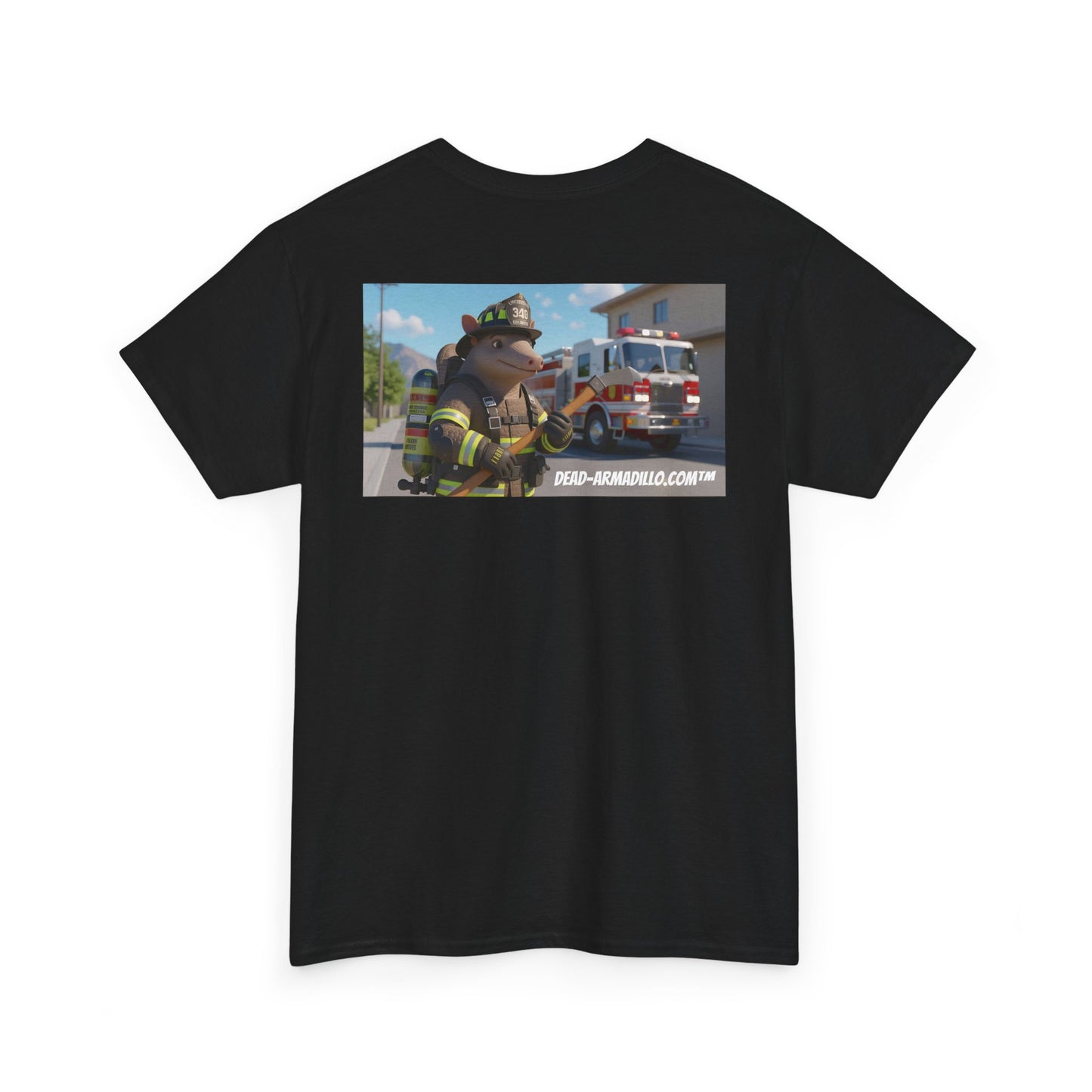 Firefighter Armadillo Tee | Custom Two Sided Print | Graphic Tee | Unisex Heavy Cotton Shirt | Fun Animal T-Shirt