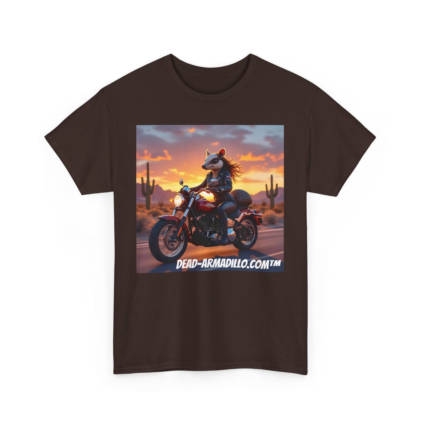 "Women's Biker Tee | Custom made by Dead-Armadillo.com™ | Armadillo themed | Unisex Heavy Cotton Shirt | Your Adventure awaits | Road Trip Apparel"