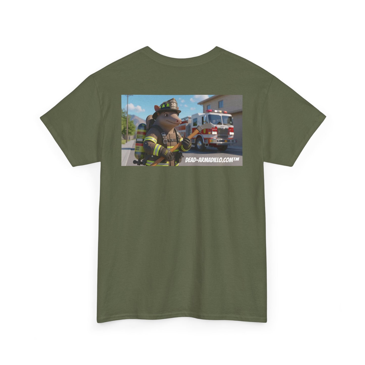 Firefighter Armadillo Tee | Custom Two Sided Print | Graphic Tee | Unisex Heavy Cotton Shirt | Fun Animal T-Shirt
