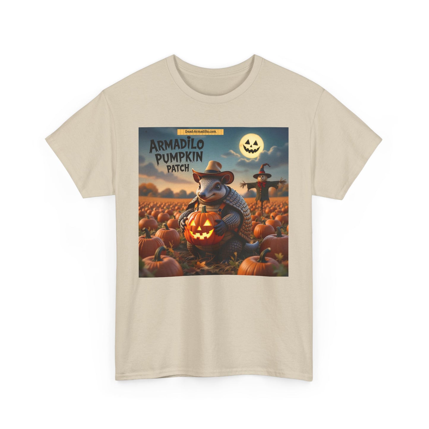 Camiseta unisex de algodón grueso con diseño de armadillo y calabaza | Ropa de otoño | Camiseta de Halloween | Moda de otoño | Camiseta de animales adorables