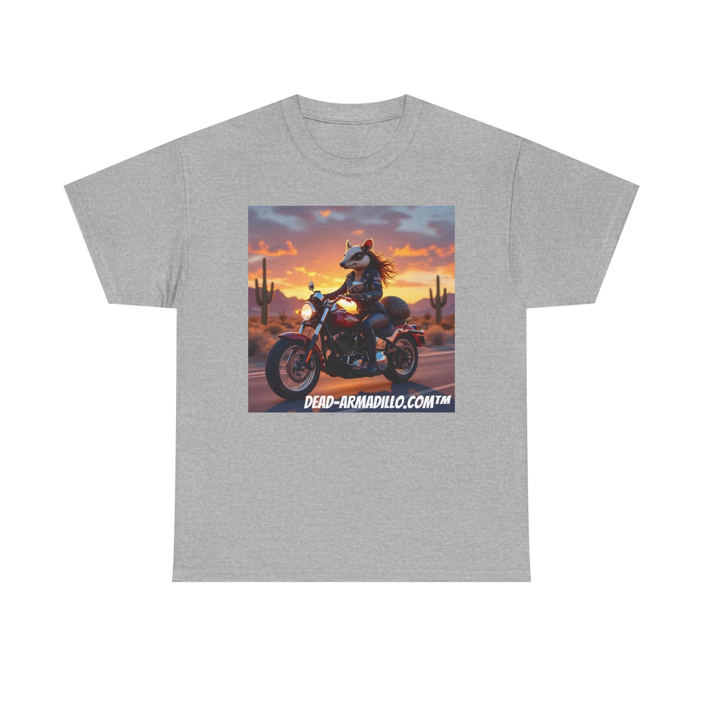 "Women's Biker Tee | Custom made by Dead-Armadillo.com™ | Armadillo themed | Unisex Heavy Cotton Shirt | Your Adventure awaits | Road Trip Apparel"