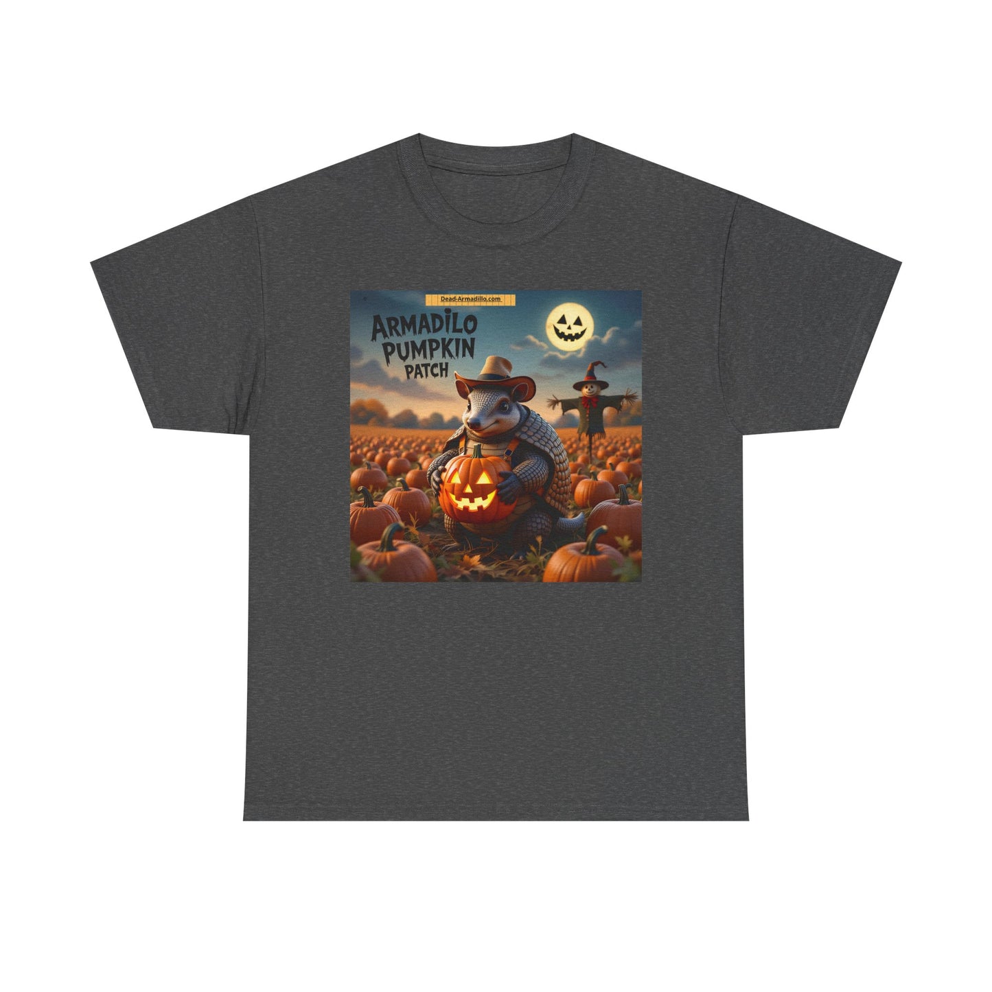 Camiseta unisex de algodón grueso con diseño de armadillo y calabaza | Ropa de otoño | Camiseta de Halloween | Moda de otoño | Camiseta de animales adorables