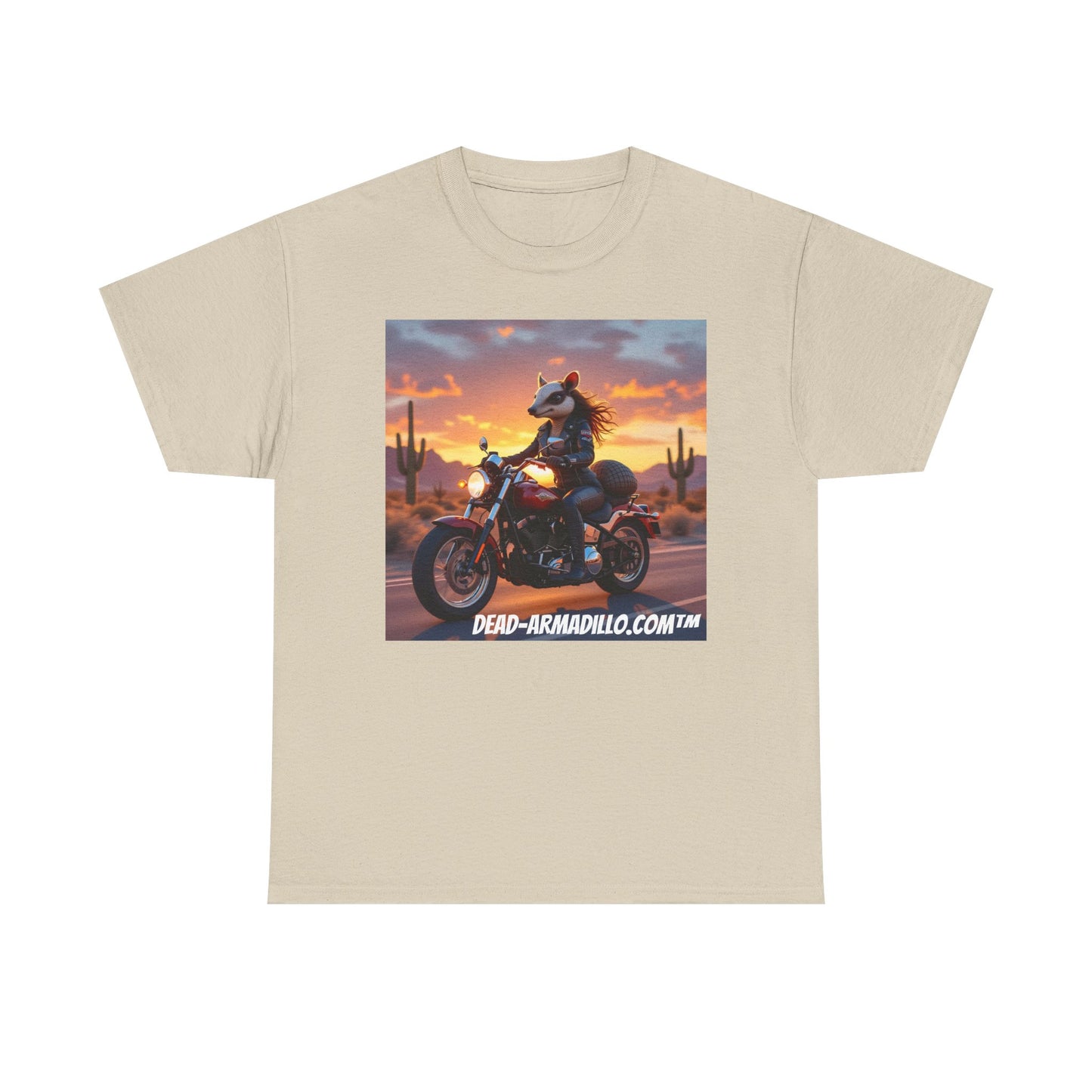 "Women's Biker Tee | Custom made by Dead-Armadillo.com™ | Armadillo themed | Unisex Heavy Cotton Shirt | Your Adventure awaits | Road Trip Apparel"