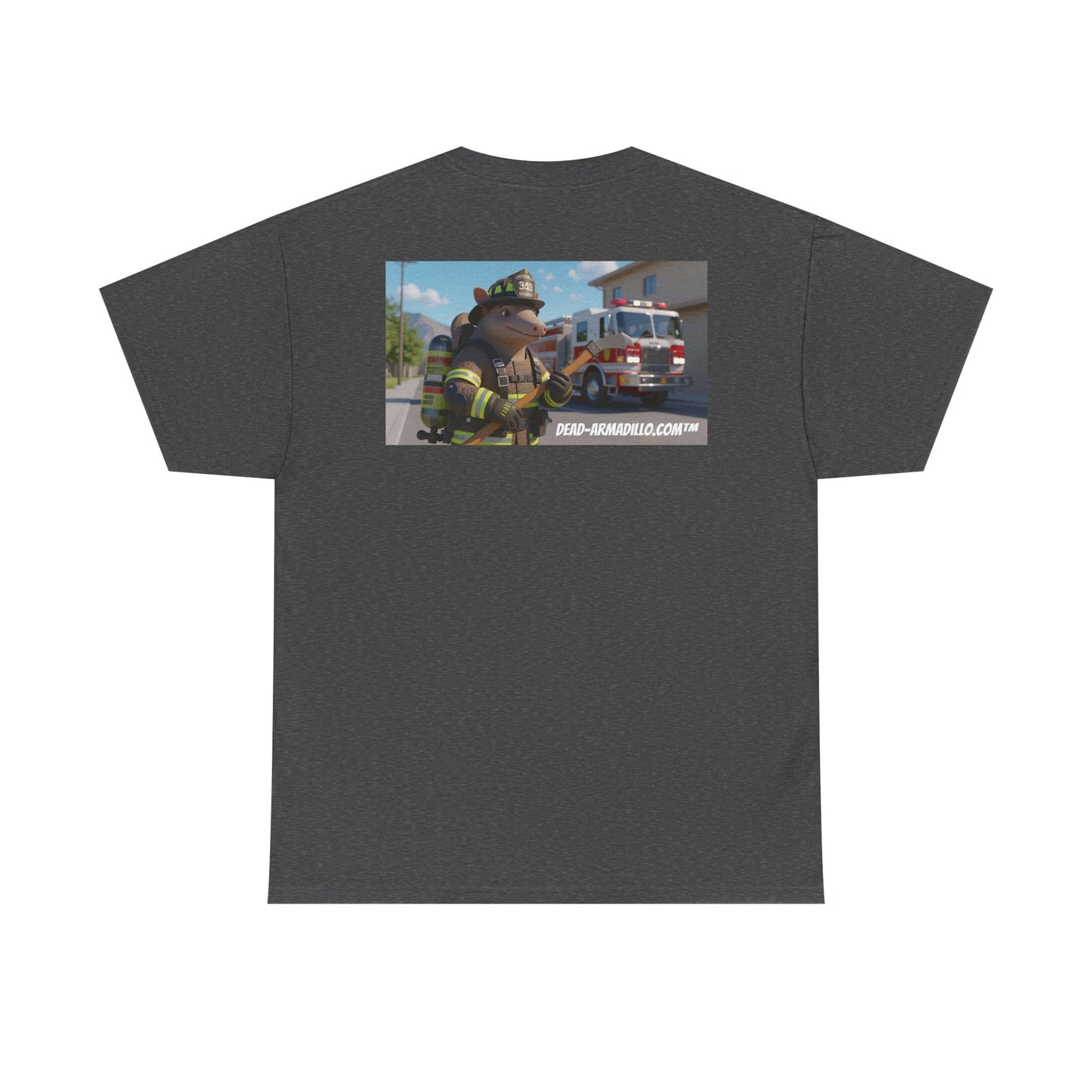 Firefighter Armadillo Tee | Custom Two Sided Print | Graphic Tee | Unisex Heavy Cotton Shirt | Fun Animal T-Shirt