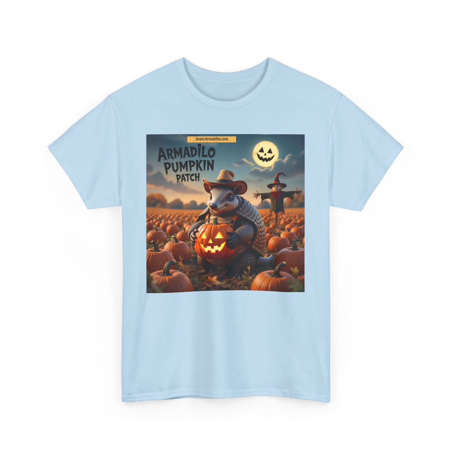 Camiseta unisex de algodón grueso con diseño de armadillo y calabaza | Ropa de otoño | Camiseta de Halloween | Moda de otoño | Camiseta de animales adorables