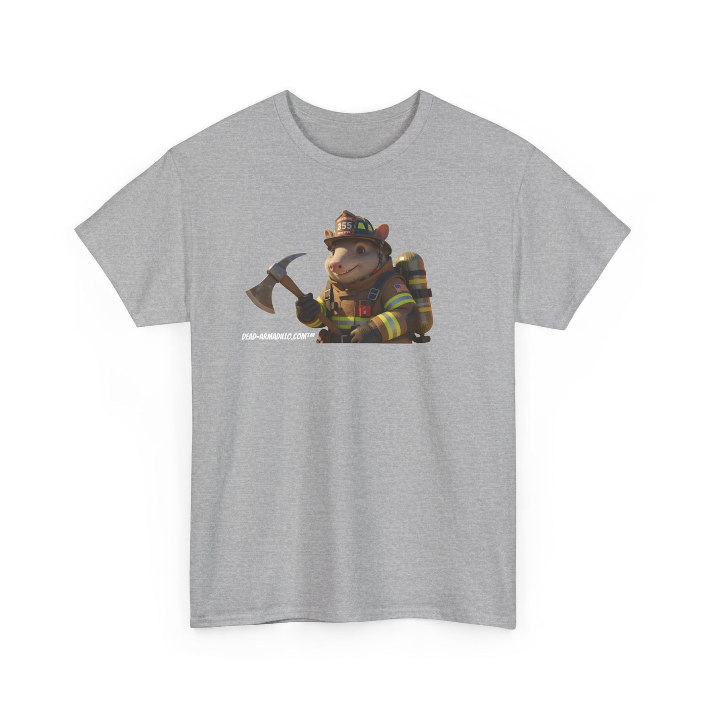 Firefighter Armadillo Tee | Custom Two Sided Print | Graphic Tee | Unisex Heavy Cotton Shirt | Fun Animal T-Shirt