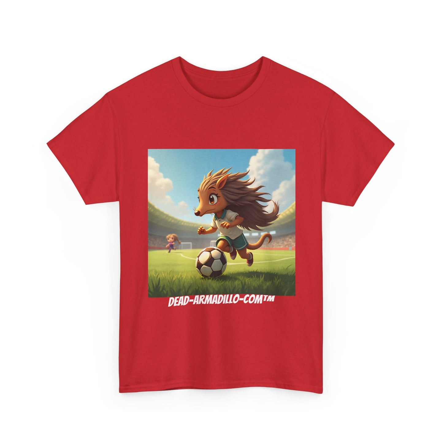 Adults Soccer Armadillo T-Shirt | Cute Playing Soccer Graphic Tee | with Background