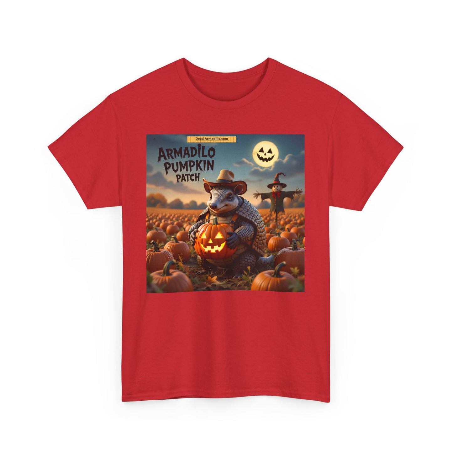 Camiseta unisex de algodón grueso con diseño de armadillo y calabaza | Ropa de otoño | Camiseta de Halloween | Moda de otoño | Camiseta de animales adorables