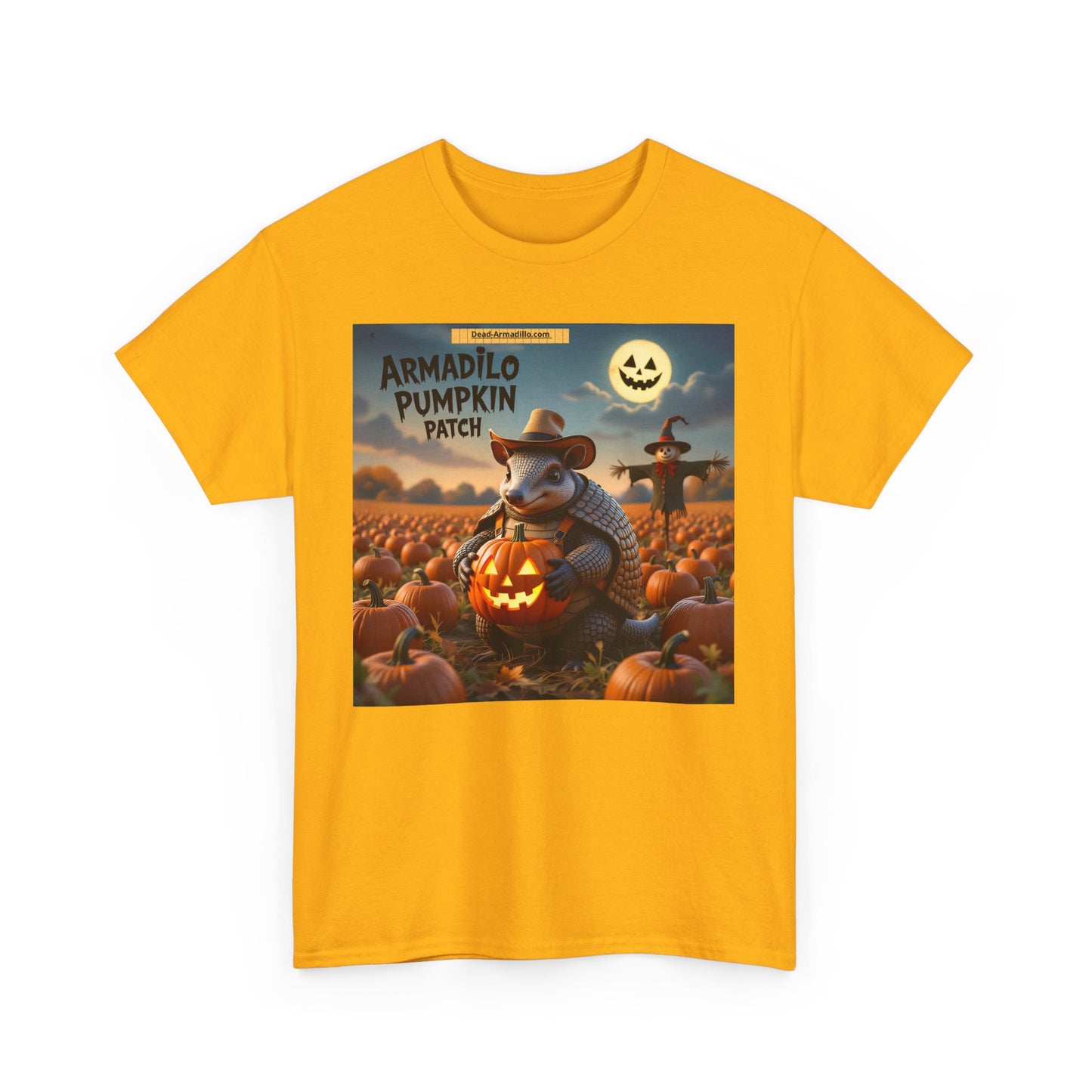 Camiseta unisex de algodón grueso con diseño de armadillo y calabaza | Ropa de otoño | Camiseta de Halloween | Moda de otoño | Camiseta de animales adorables