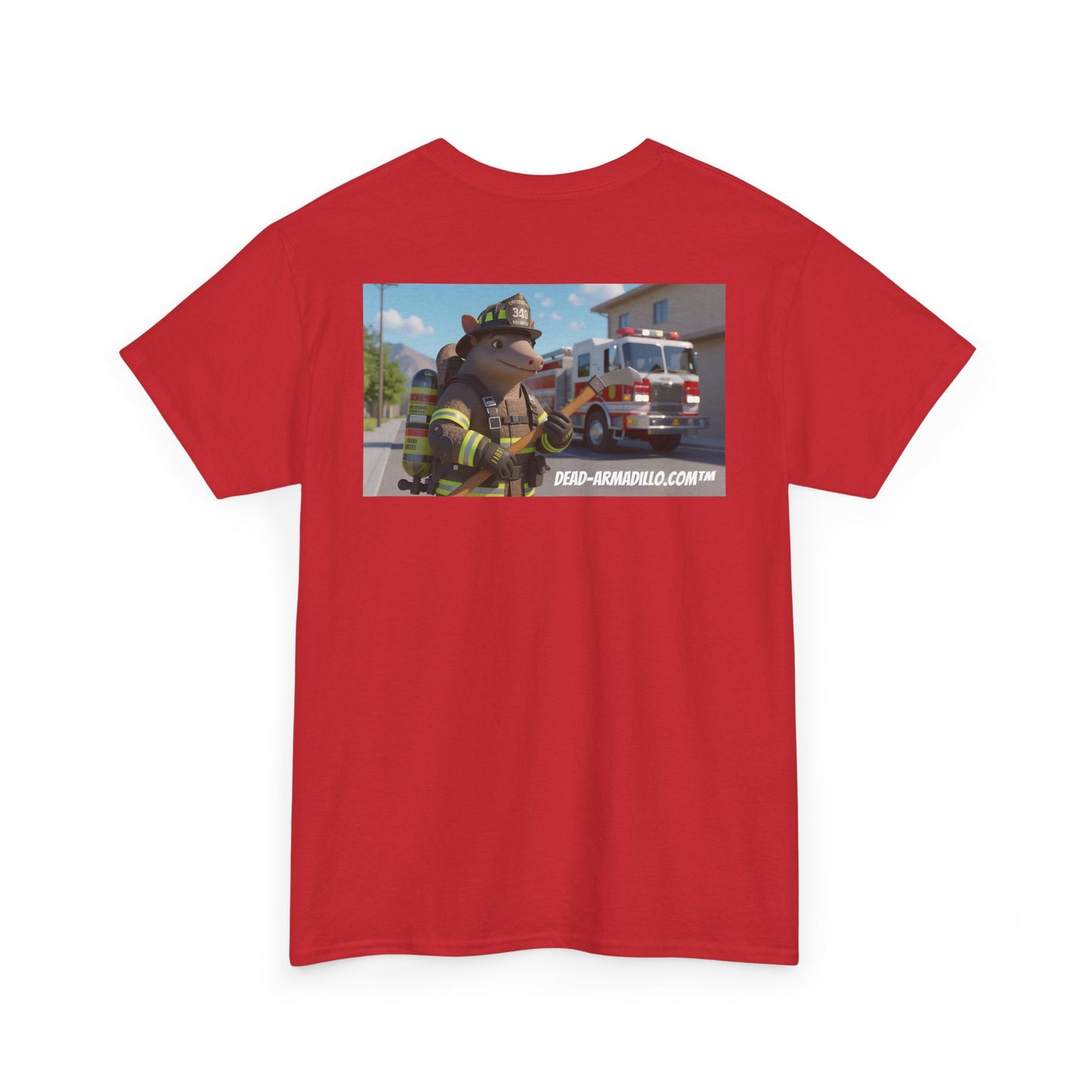 Firefighter Armadillo Tee | Custom Two Sided Print | Graphic Tee | Unisex Heavy Cotton Shirt | Fun Animal T-Shirt