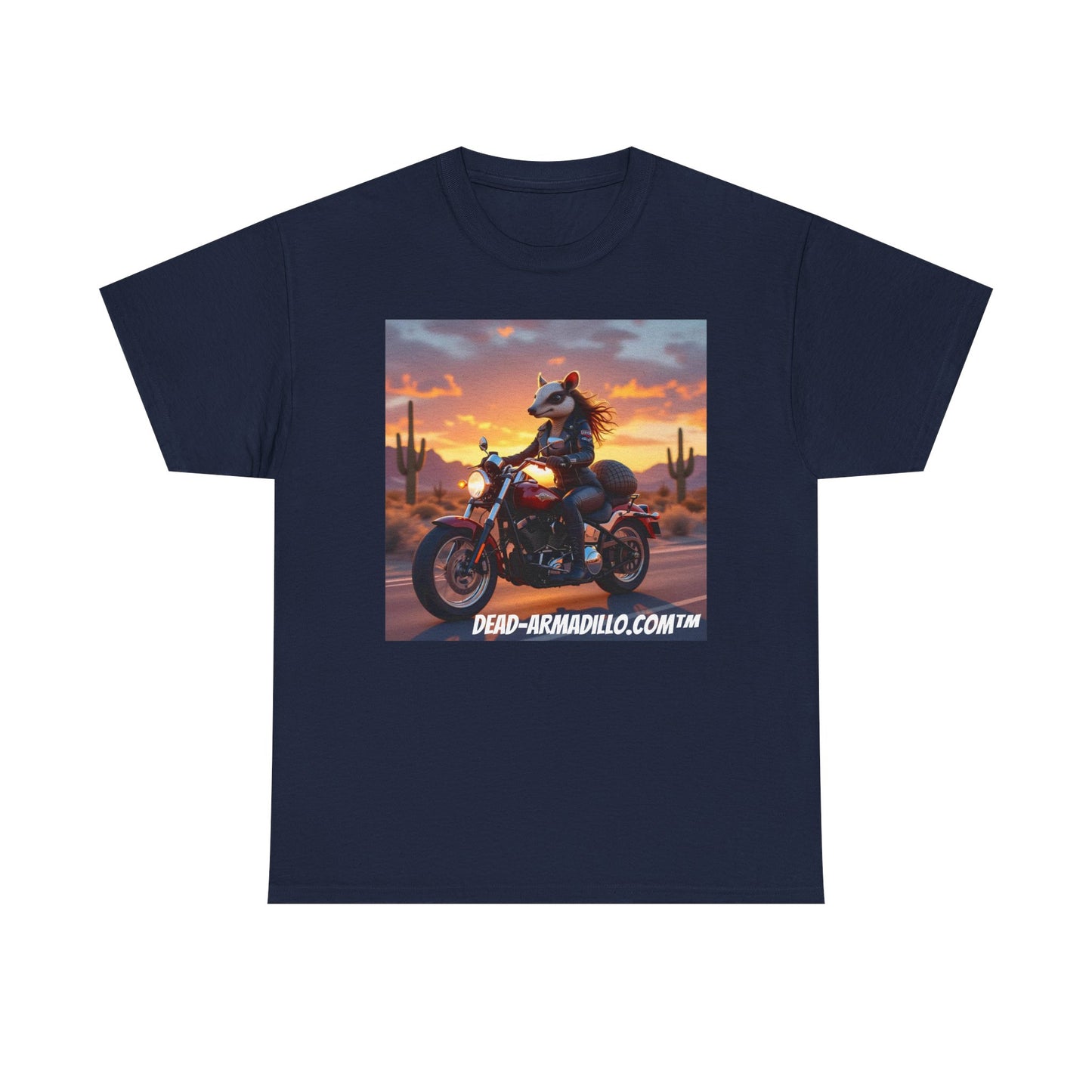 "Women's Biker Tee | Custom made by Dead-Armadillo.com™ | Armadillo themed | Unisex Heavy Cotton Shirt | Your Adventure awaits | Road Trip Apparel"