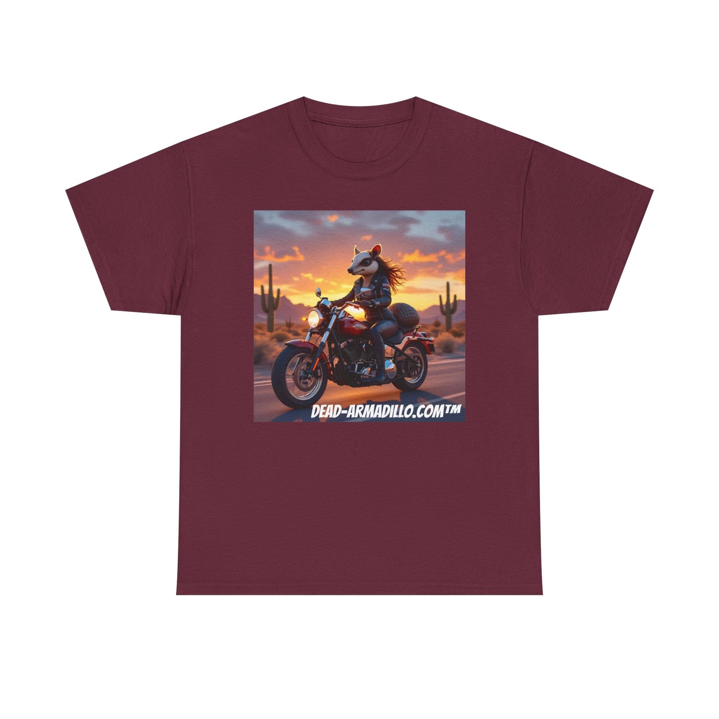 "Women's Biker Tee | Custom made by Dead-Armadillo.com™ | Armadillo themed | Unisex Heavy Cotton Shirt | Your Adventure awaits | Road Trip Apparel"