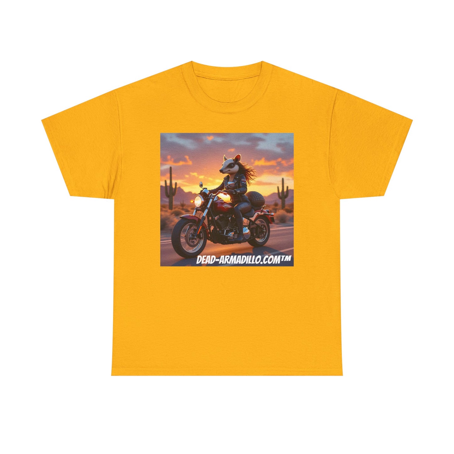 "Women's Biker Tee | Custom made by Dead-Armadillo.com™ | Armadillo themed | Unisex Heavy Cotton Shirt | Your Adventure awaits | Road Trip Apparel"