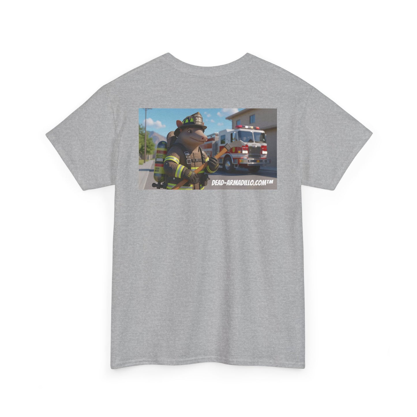 Firefighter Armadillo Tee | Custom Two Sided Print | Graphic Tee | Unisex Heavy Cotton Shirt | Fun Animal T-Shirt