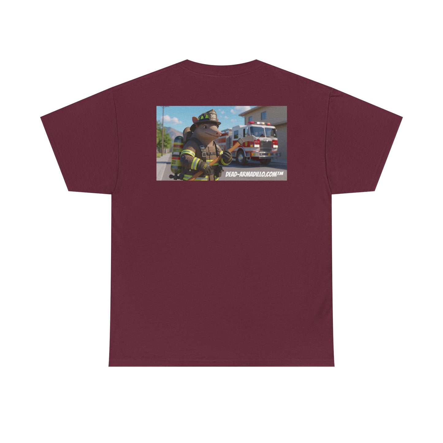Firefighter Armadillo Tee | Custom Two Sided Print | Graphic Tee | Unisex Heavy Cotton Shirt | Fun Animal T-Shirt