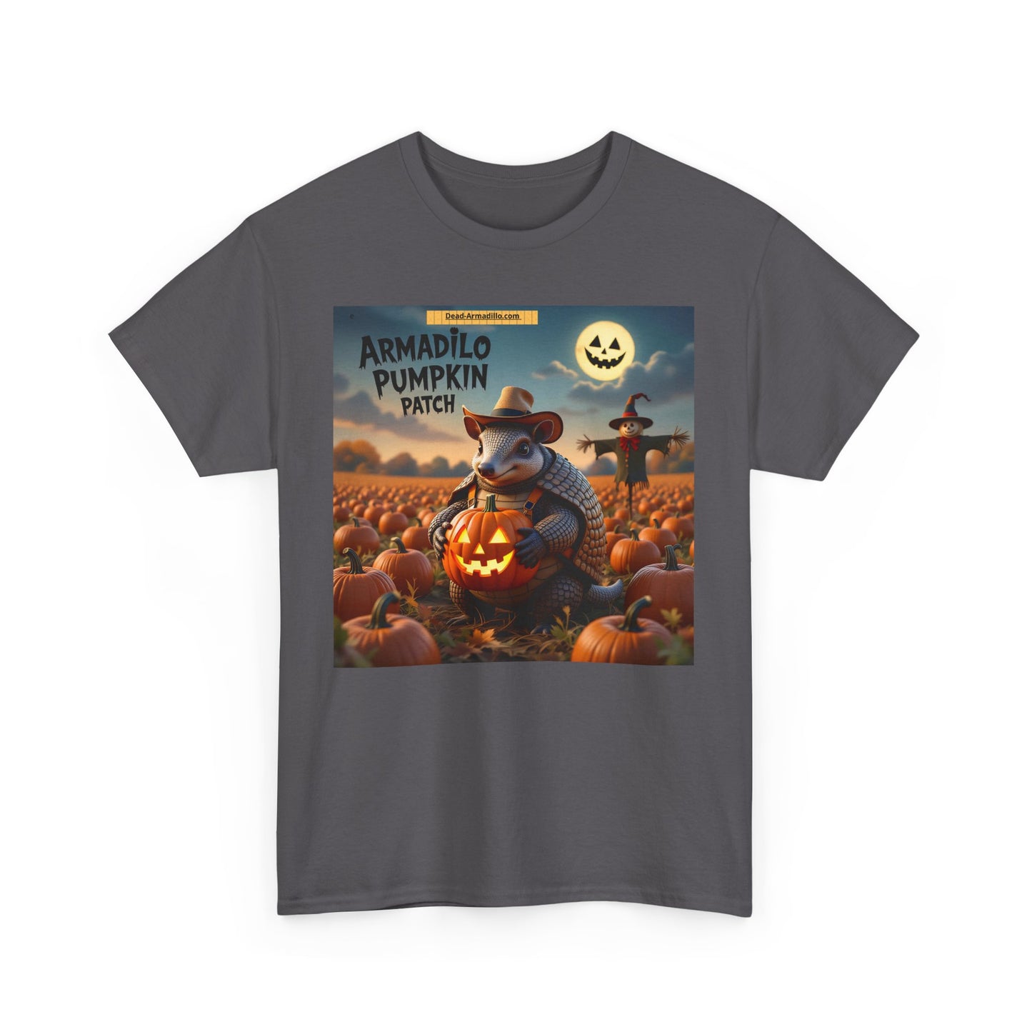 Camiseta unisex de algodón grueso con diseño de armadillo y calabaza | Ropa de otoño | Camiseta de Halloween | Moda de otoño | Camiseta de animales adorables