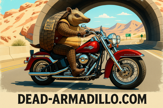 Your Desert Drifters armadillo by tunnel with Dead-Armadillo.com branding