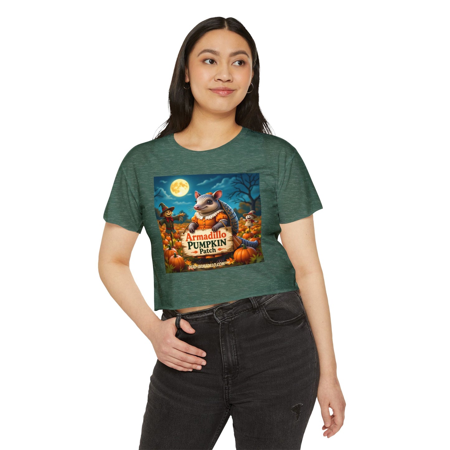 Armadillo Pumpkin Patch Crop Top — Women’s Halloween Festival Tee