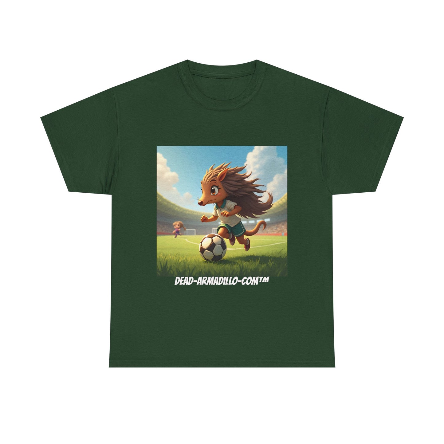 Adults Soccer Armadillo T-Shirt | Cute Playing Soccer Graphic Tee | with Background