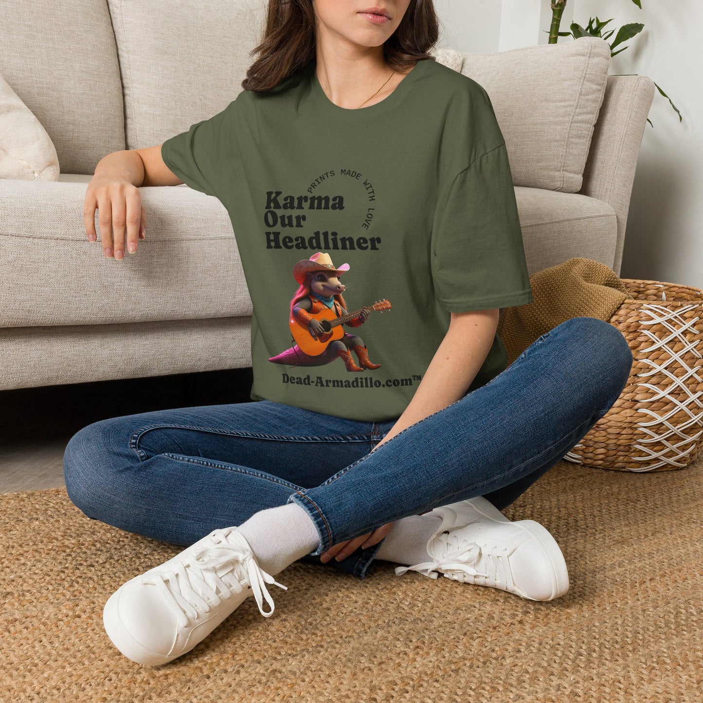 Karma "Our Headliner" | Playing Guitar Graphic Tee | Dead-Armadillo.com™