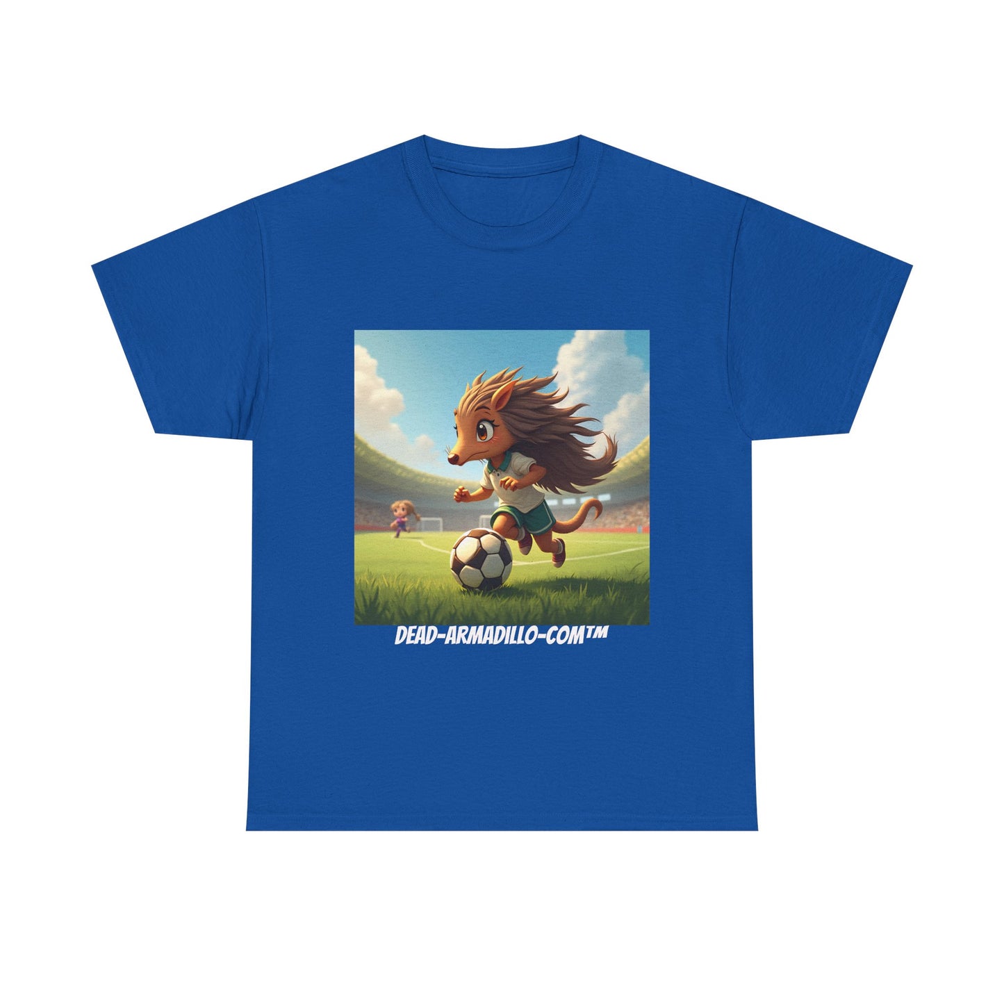 Adults Soccer Armadillo T-Shirt | Cute Playing Soccer Graphic Tee | with Background