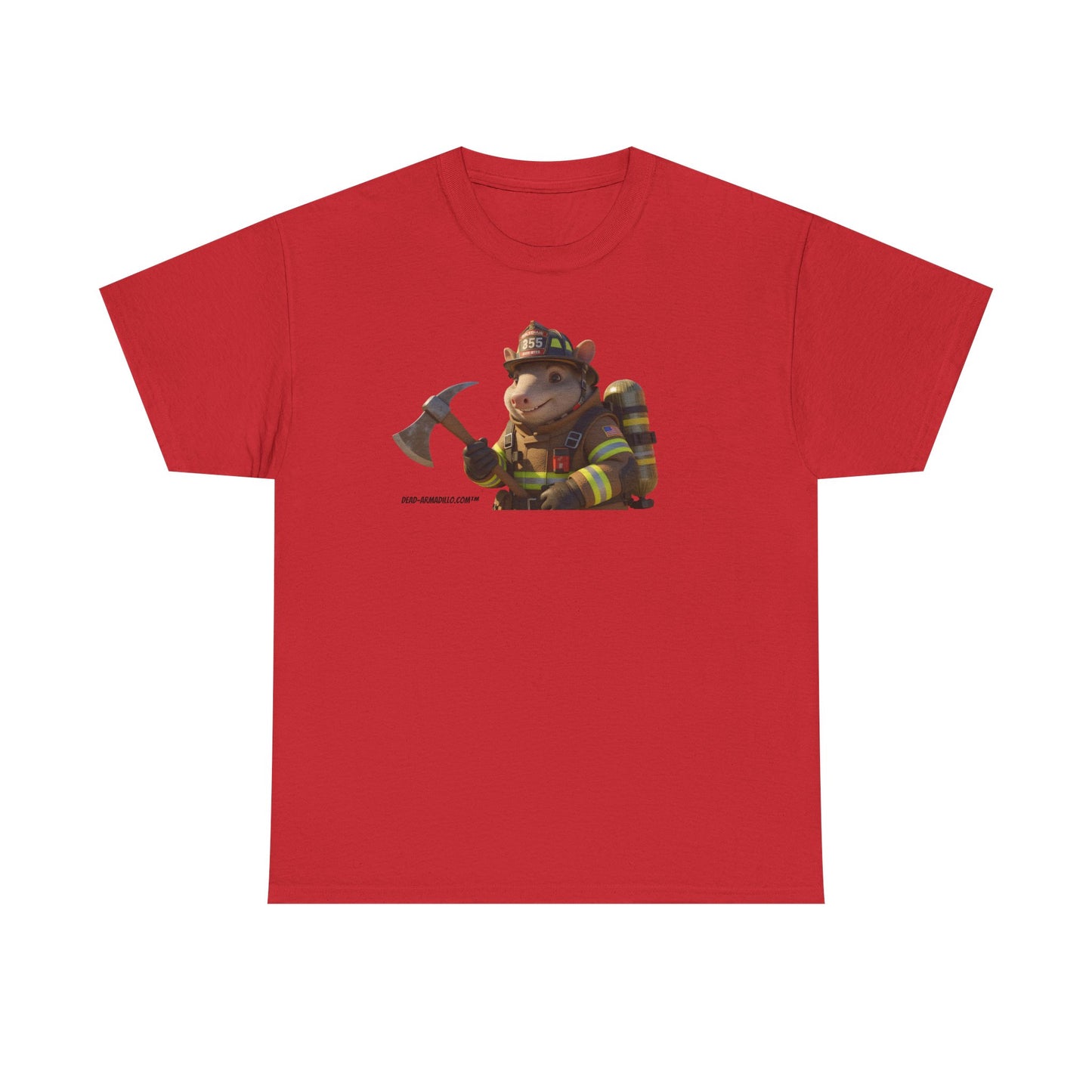 Firefighter Armadillo Tee | Custom Two Sided Print | Graphic Tee | Unisex Heavy Cotton Shirt | Fun Animal T-Shirt